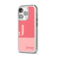 Contrast Personalised Pink iPhone 14 Pro Clear Tough Case Silver Angled Image