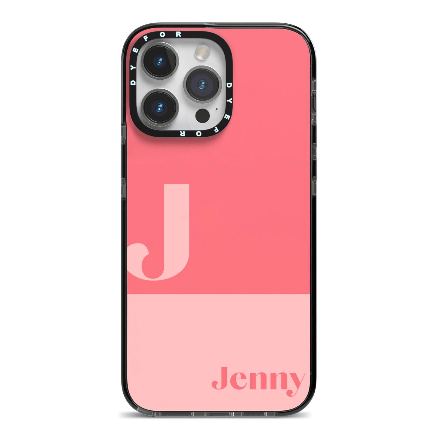 Contrast Personalised Pink iPhone 14 Pro Max Black Impact Case on Silver phone