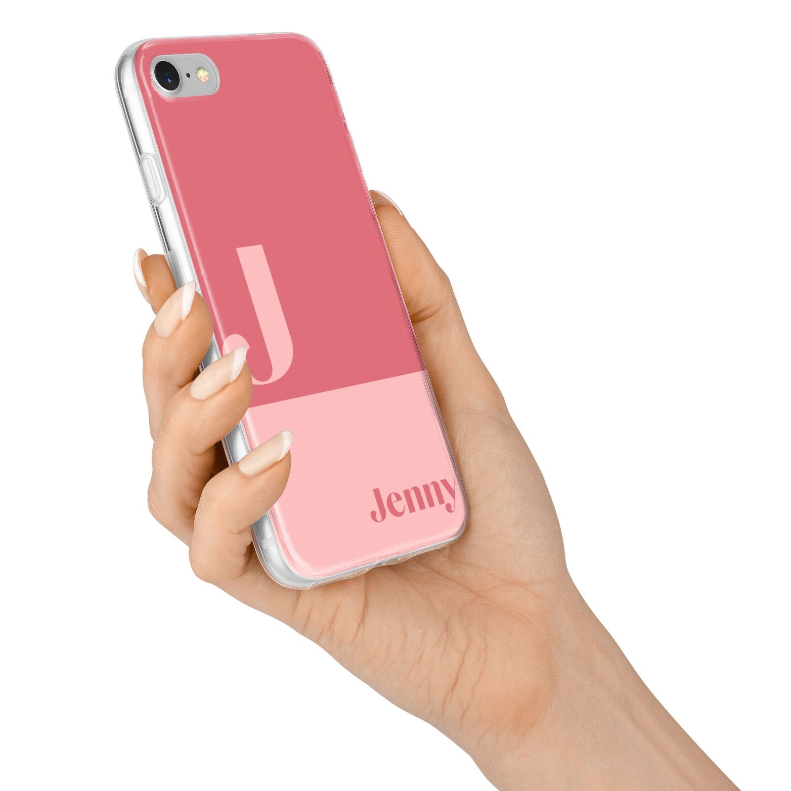Contrast Personalised Pink iPhone 7 Bumper Case on Silver iPhone Alternative Image