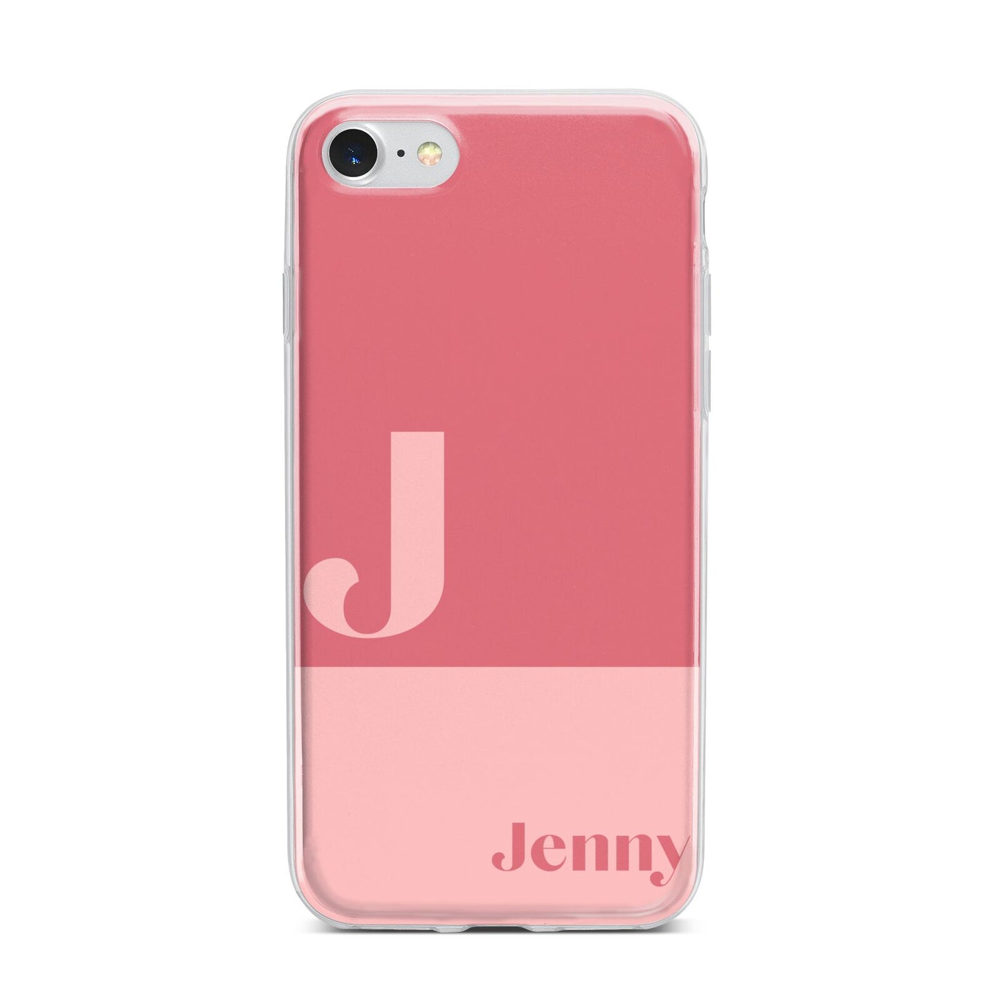 Contrast Personalised Pink iPhone 7 Bumper Case on Silver iPhone