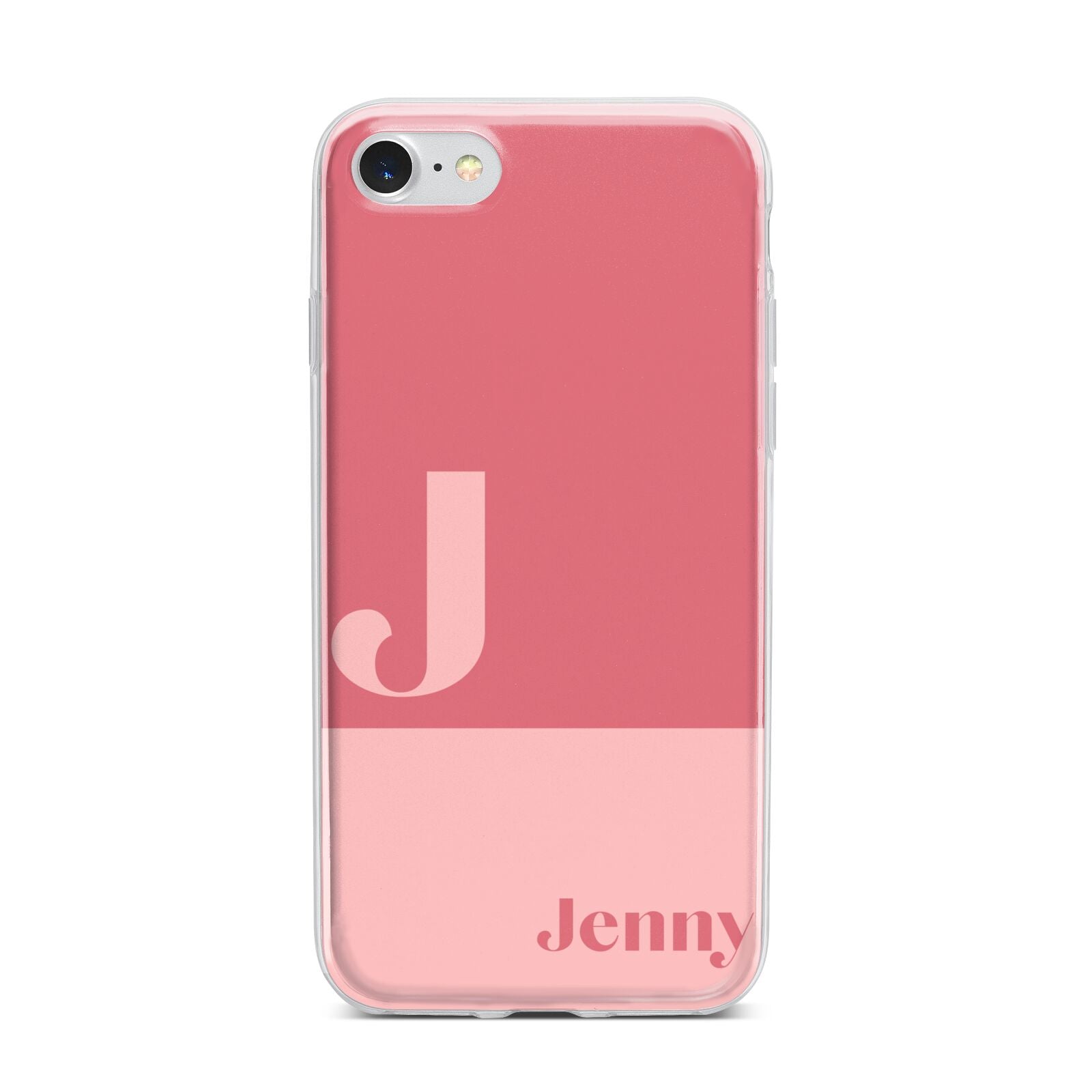 Contrast Personalised Pink iPhone 7 Bumper Case on Silver iPhone