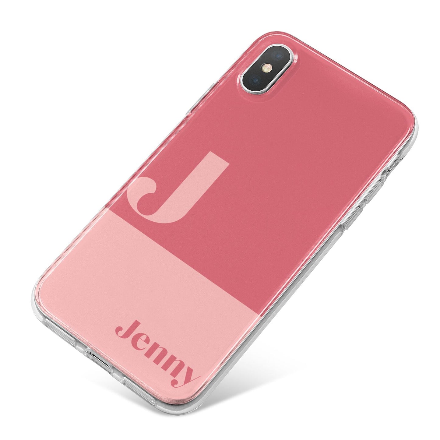 Contrast Personalised Pink iPhone X Bumper Case on Silver iPhone