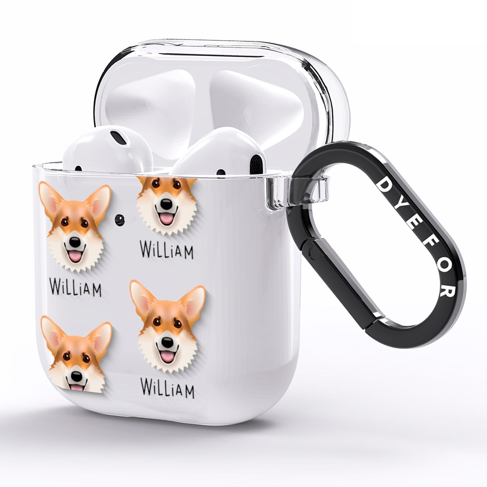 Corgi Icon with Name AirPods Clear Case Side Image