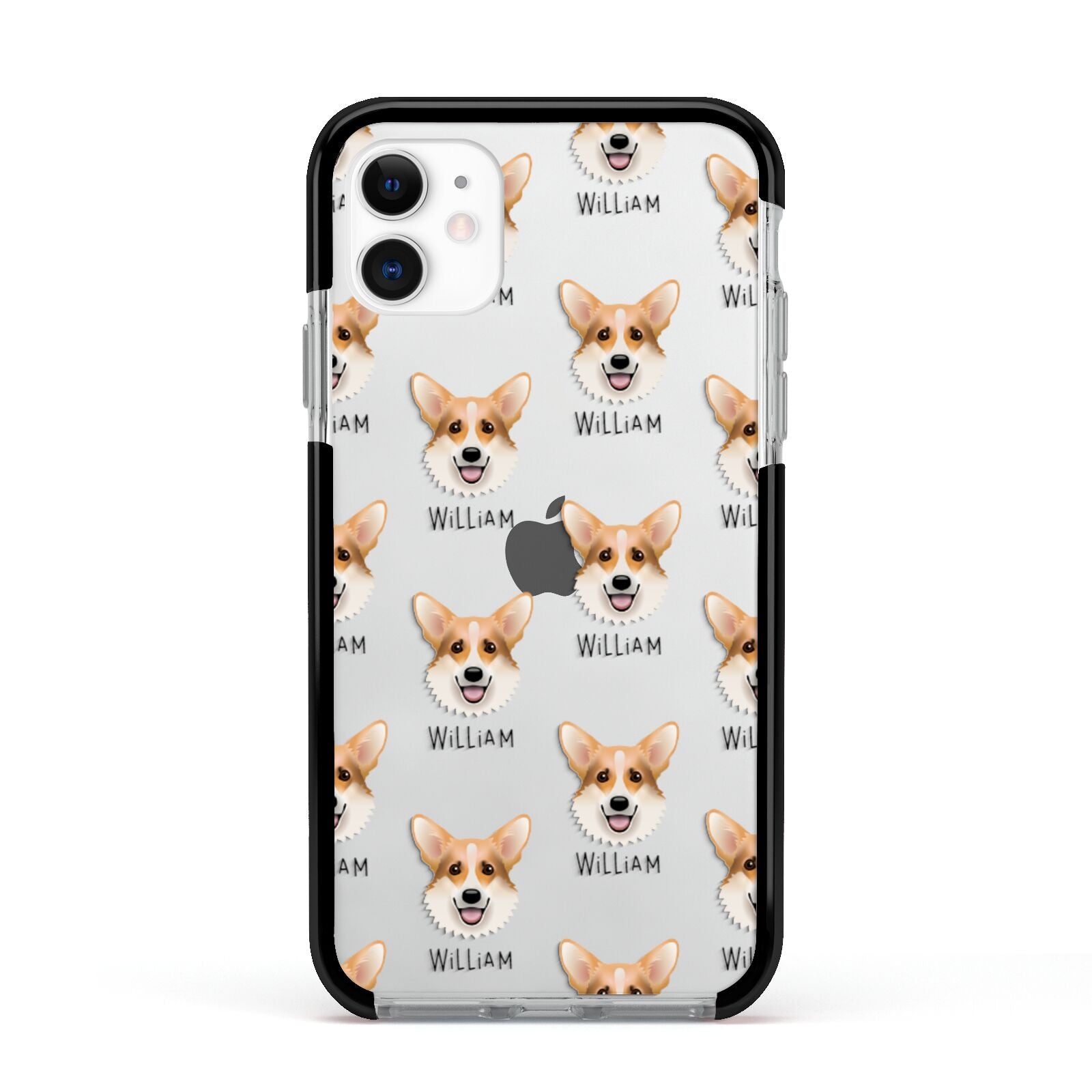 Corgi Icon with Name Apple iPhone 11 in White with Black Impact Case