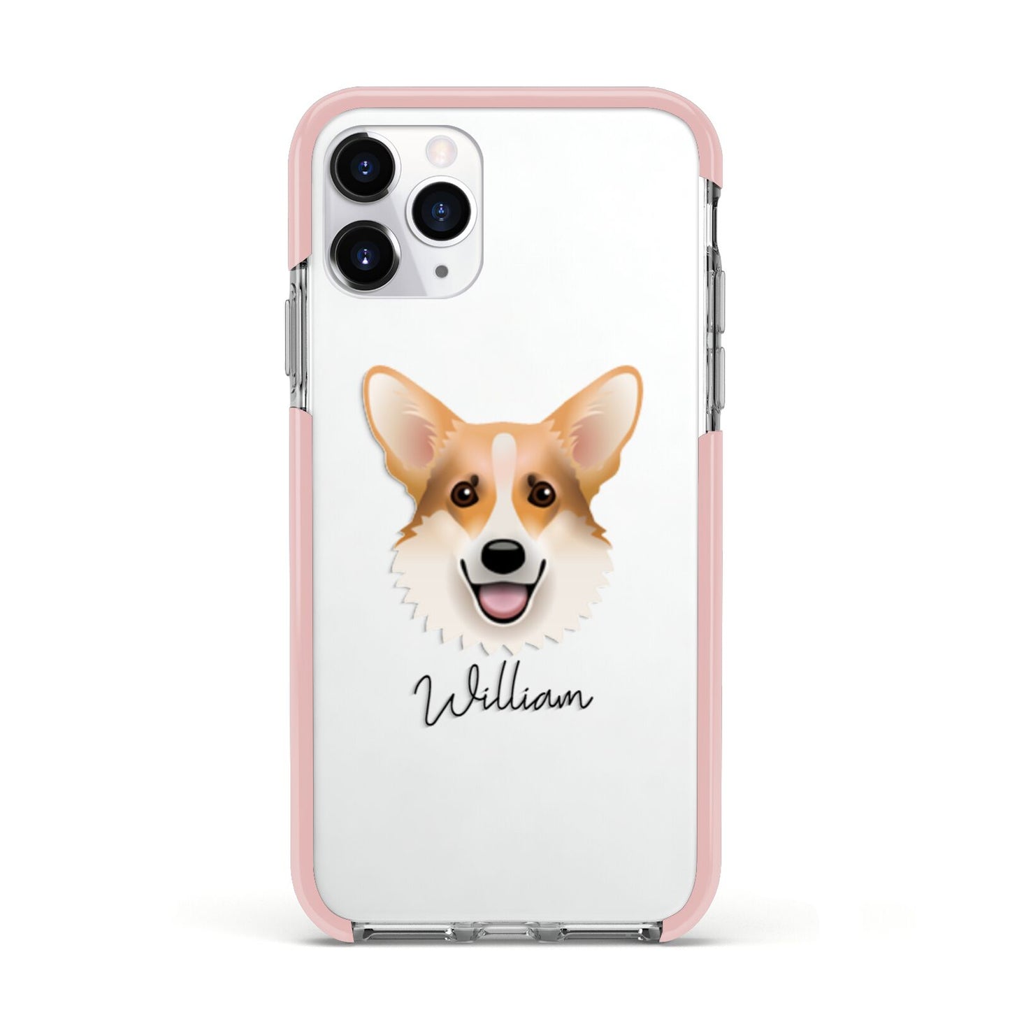 Corgi Personalised Apple iPhone 11 Pro in Silver with Pink Impact Case
