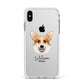 Corgi Personalised Apple iPhone Xs Max Impact Case White Edge on Silver Phone