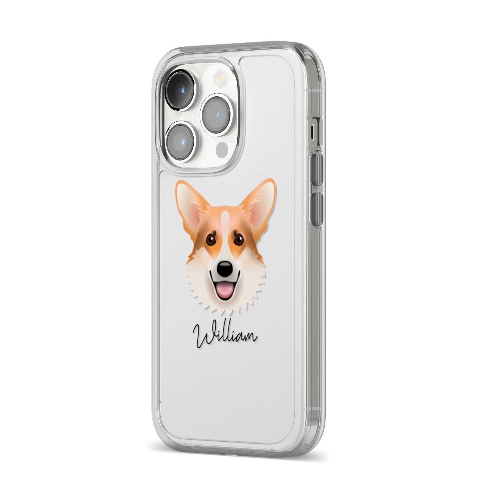 Corgi Personalised iPhone 14 Pro Clear Tough Case Silver Angled Image