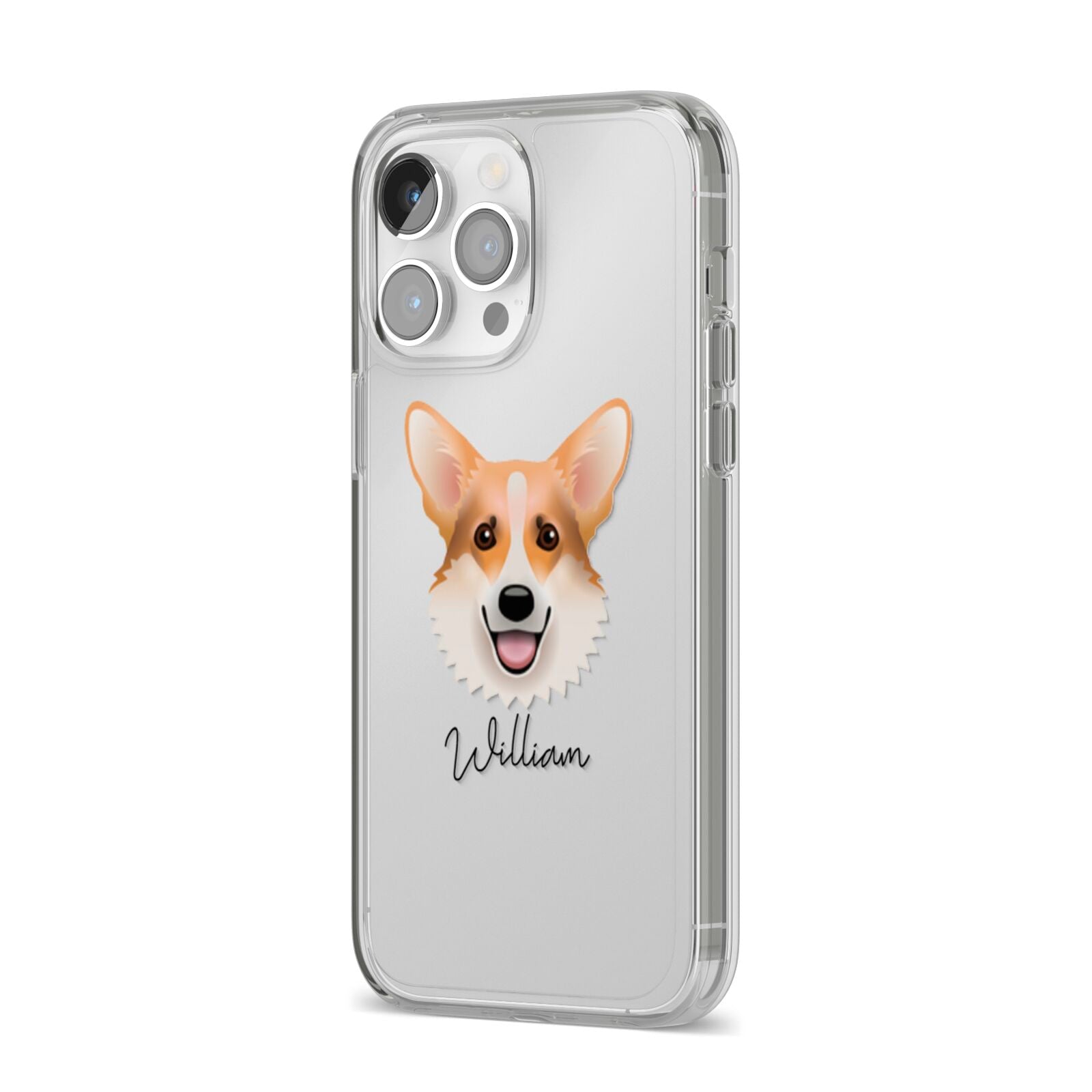 Corgi Personalised iPhone 14 Pro Max Clear Tough Case Silver Angled Image