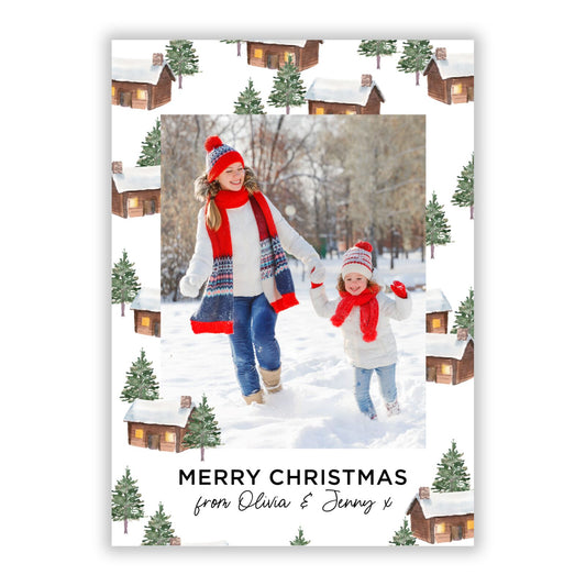 Cosy Lodges Family Photo Christmas A5 Flat Greetings Card