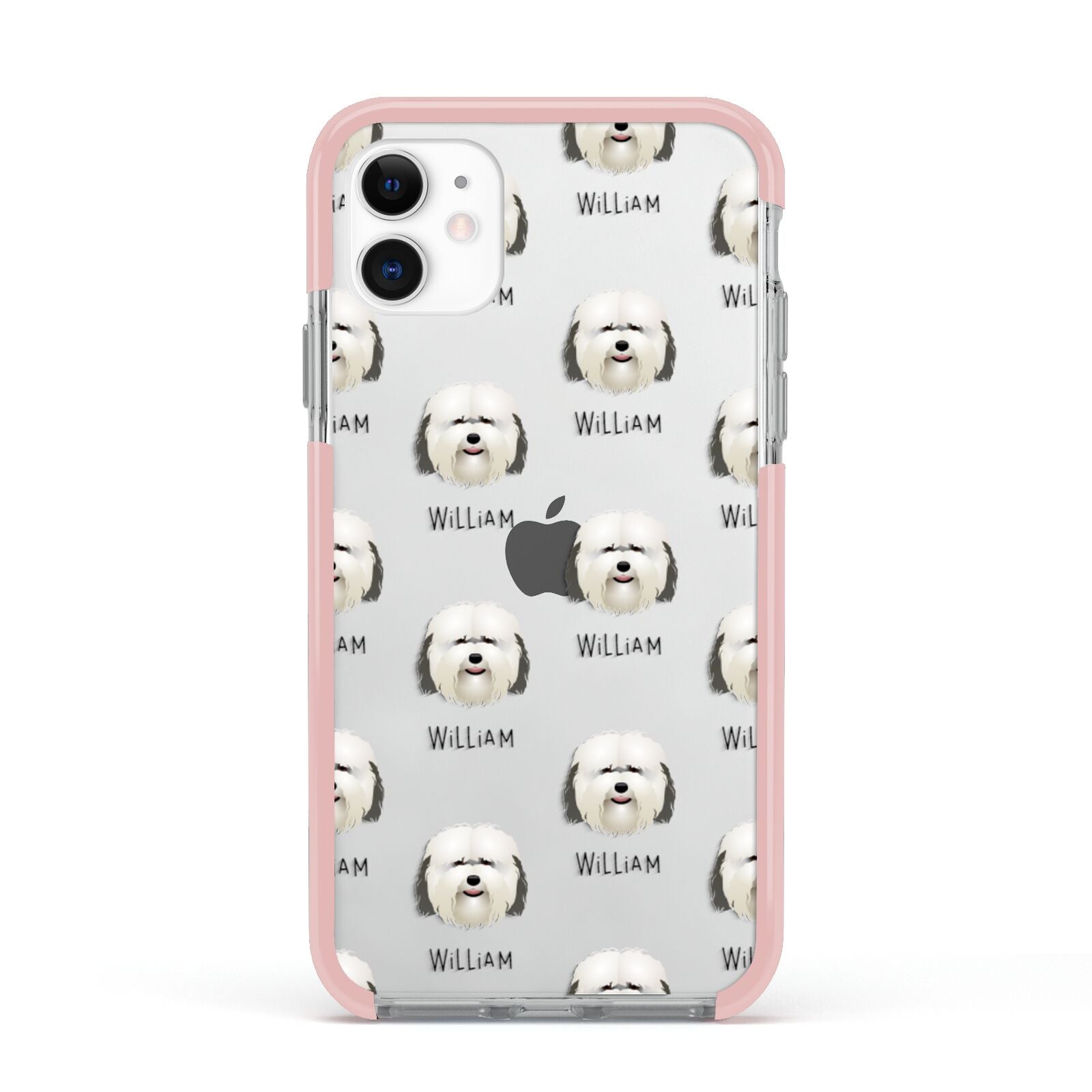 Coton De Tulear Icon with Name Apple iPhone 11 in White with Pink Impact Case