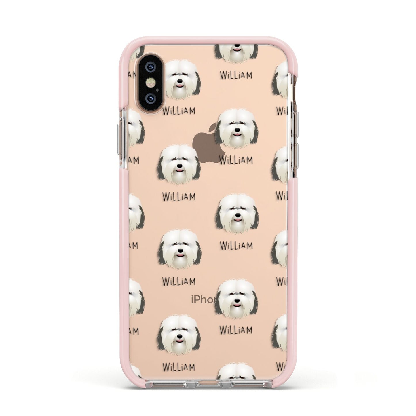 Coton De Tulear Icon with Name Apple iPhone Xs Impact Case Pink Edge on Gold Phone