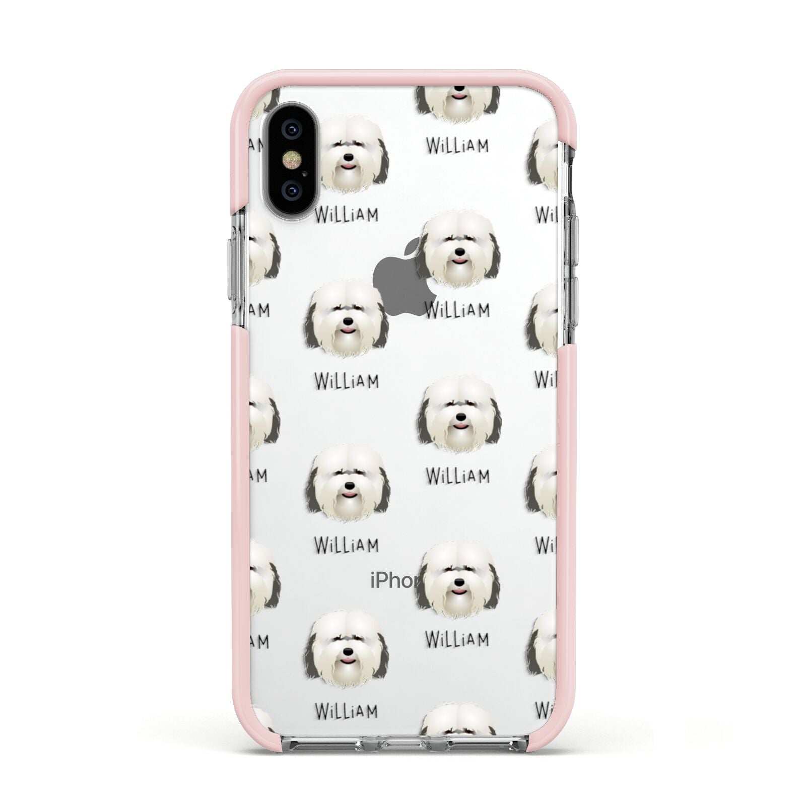 Coton De Tulear Icon with Name Apple iPhone Xs Impact Case Pink Edge on Silver Phone