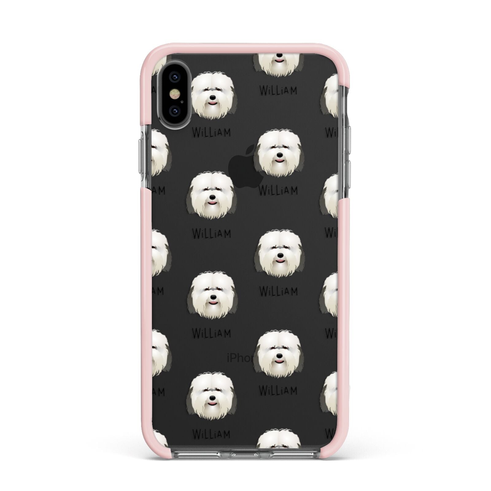 Coton De Tulear Icon with Name Apple iPhone Xs Max Impact Case Pink Edge on Black Phone