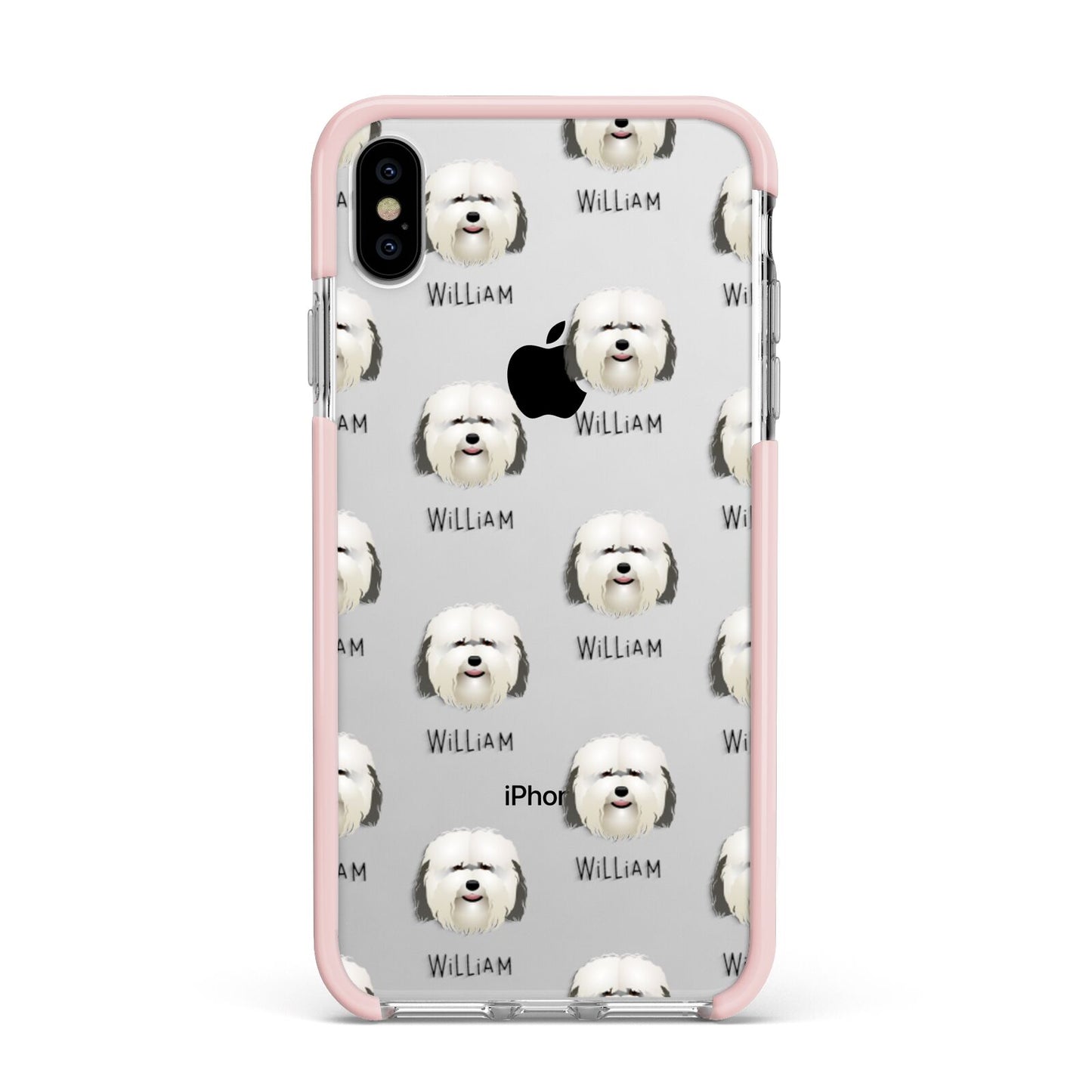 Coton De Tulear Icon with Name Apple iPhone Xs Max Impact Case Pink Edge on Silver Phone