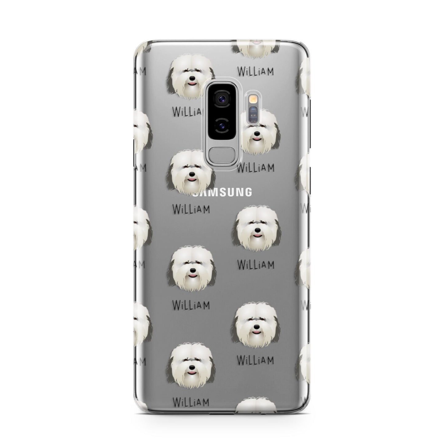 Coton De Tulear Icon with Name Samsung Galaxy S9 Plus Case on Silver phone