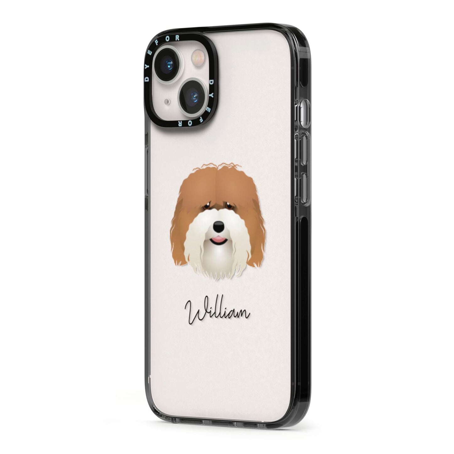 Coton De Tulear Personalised iPhone 13 Black Impact Case Side Angle on Silver phone