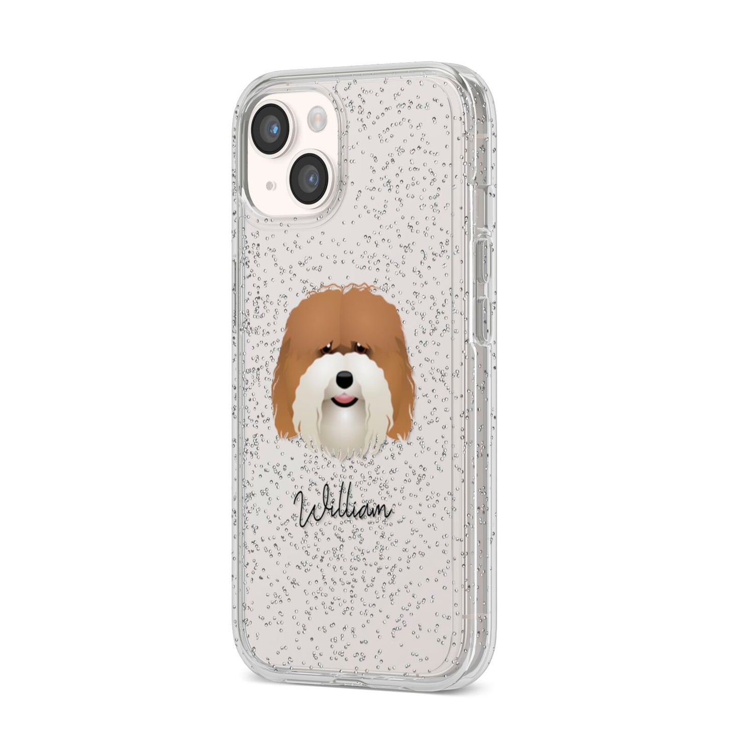 Coton De Tulear Personalised iPhone 14 Glitter Tough Case Starlight Angled Image