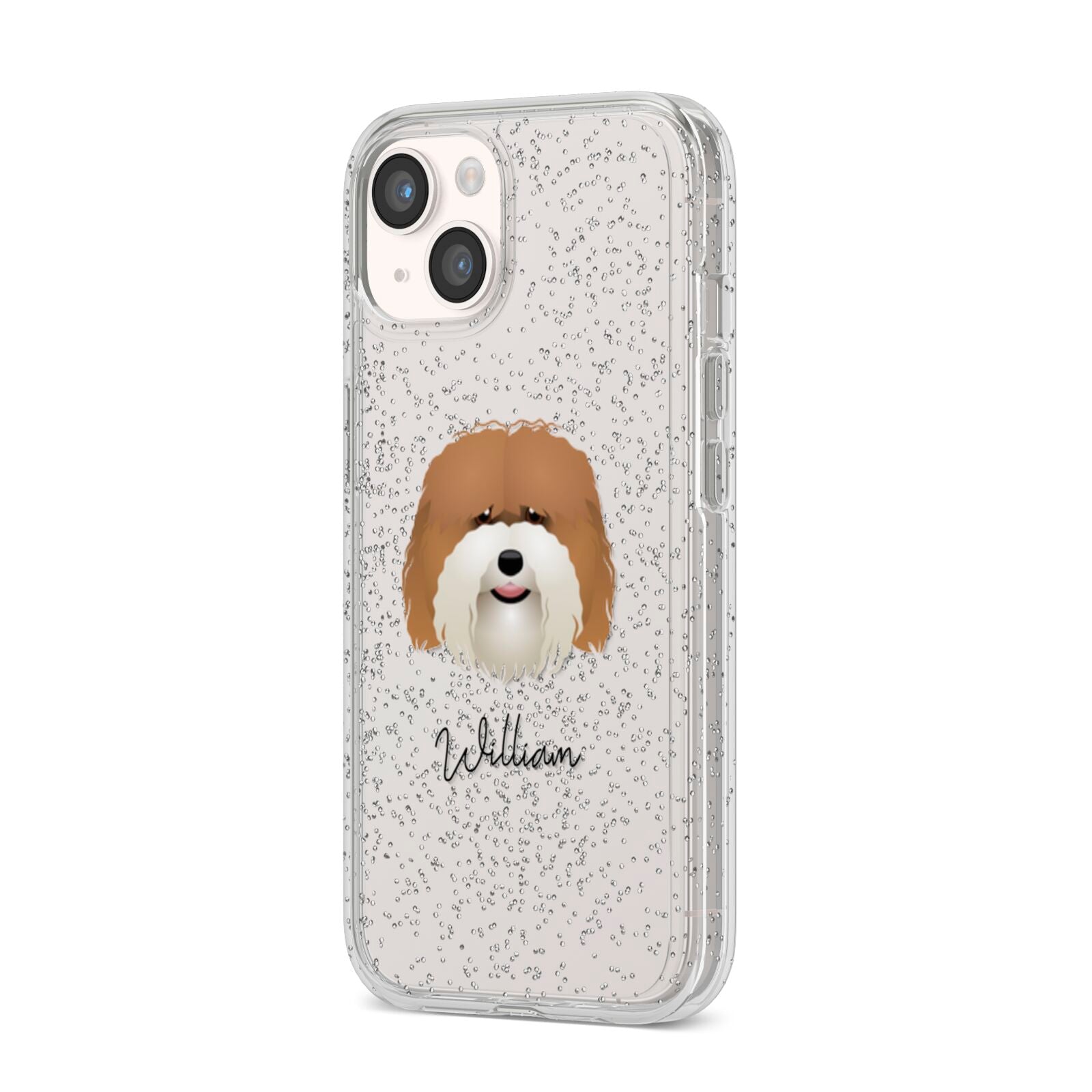 Coton De Tulear Personalised iPhone 14 Glitter Tough Case Starlight Angled Image