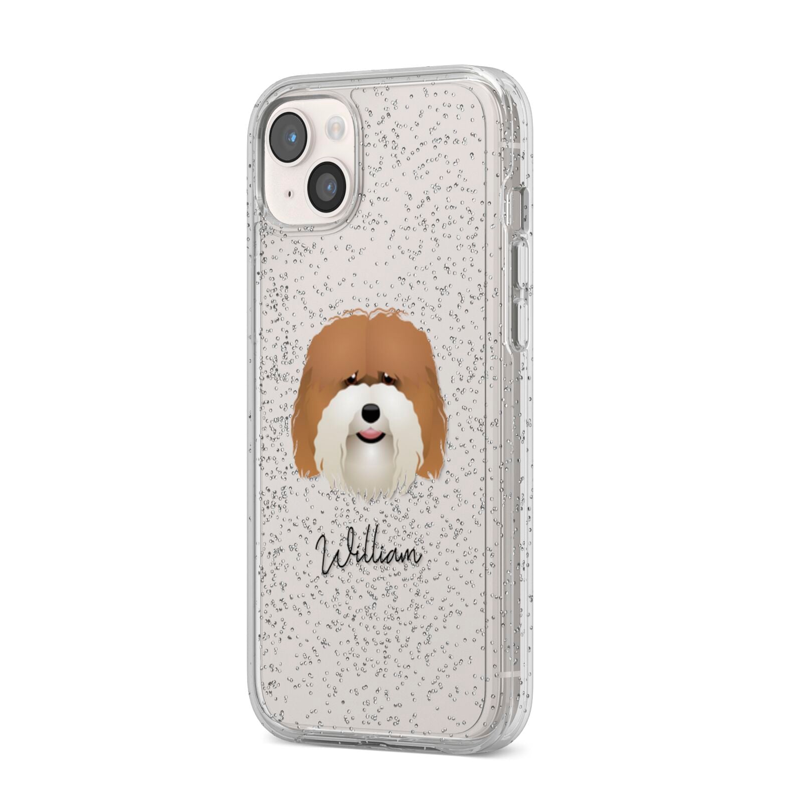 Coton De Tulear Personalised iPhone 14 Plus Glitter Tough Case Starlight Angled Image