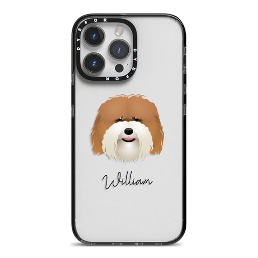 Coton De Tulear Personalised iPhone 14 Pro Max Black Impact Case on Silver phone