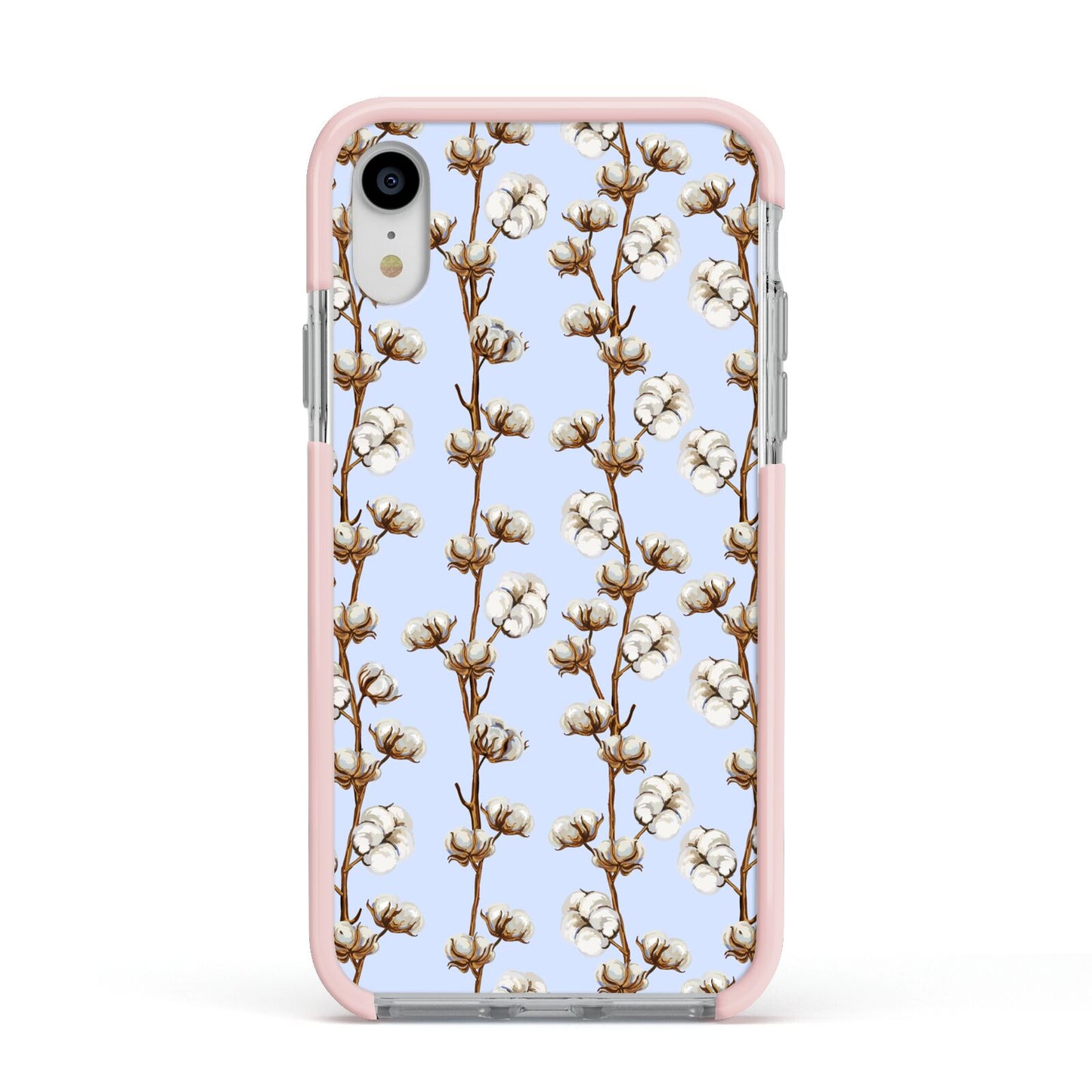 Cotton Branch Apple iPhone XR Impact Case Pink Edge on Silver Phone