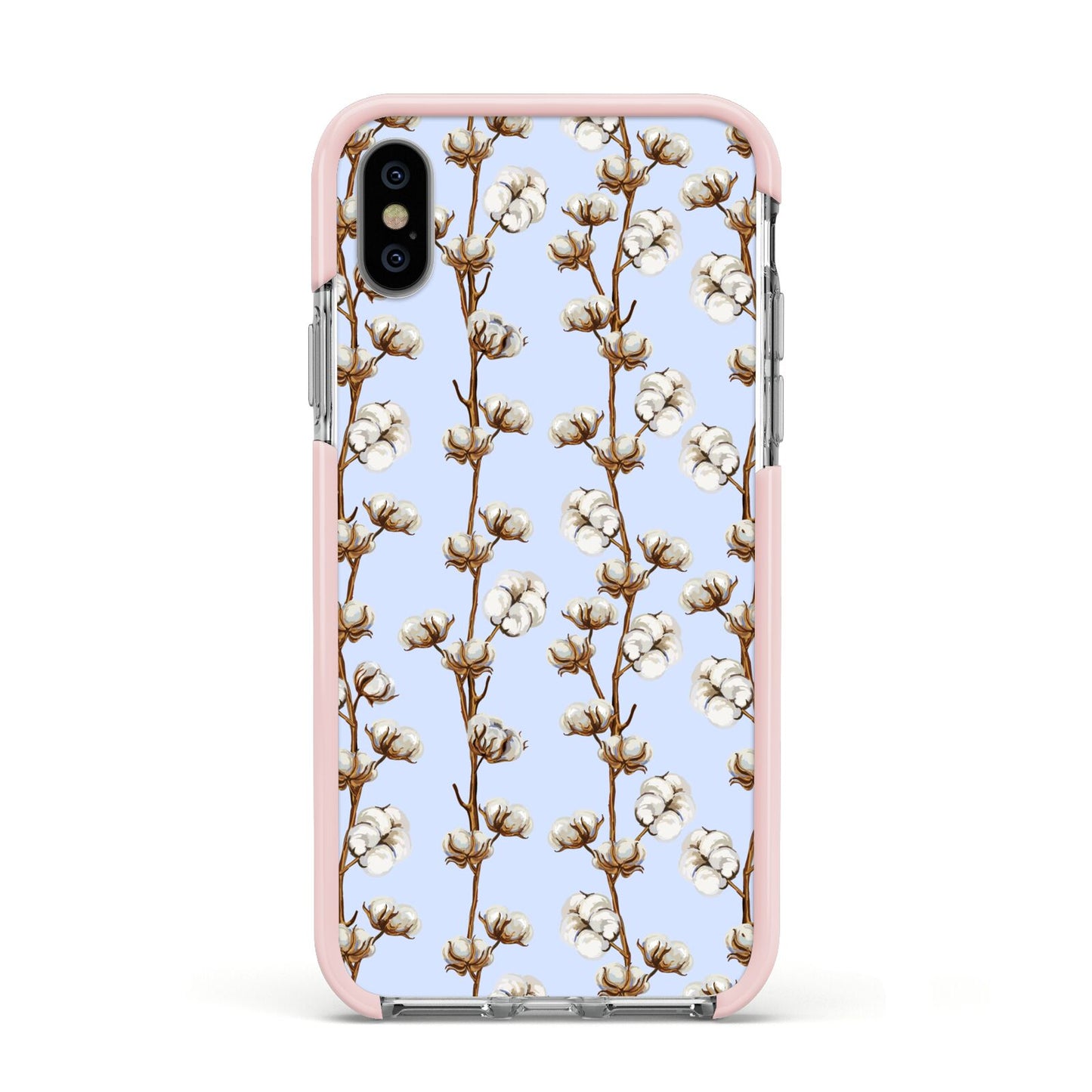 Cotton Branch Apple iPhone Xs Impact Case Pink Edge on Silver Phone