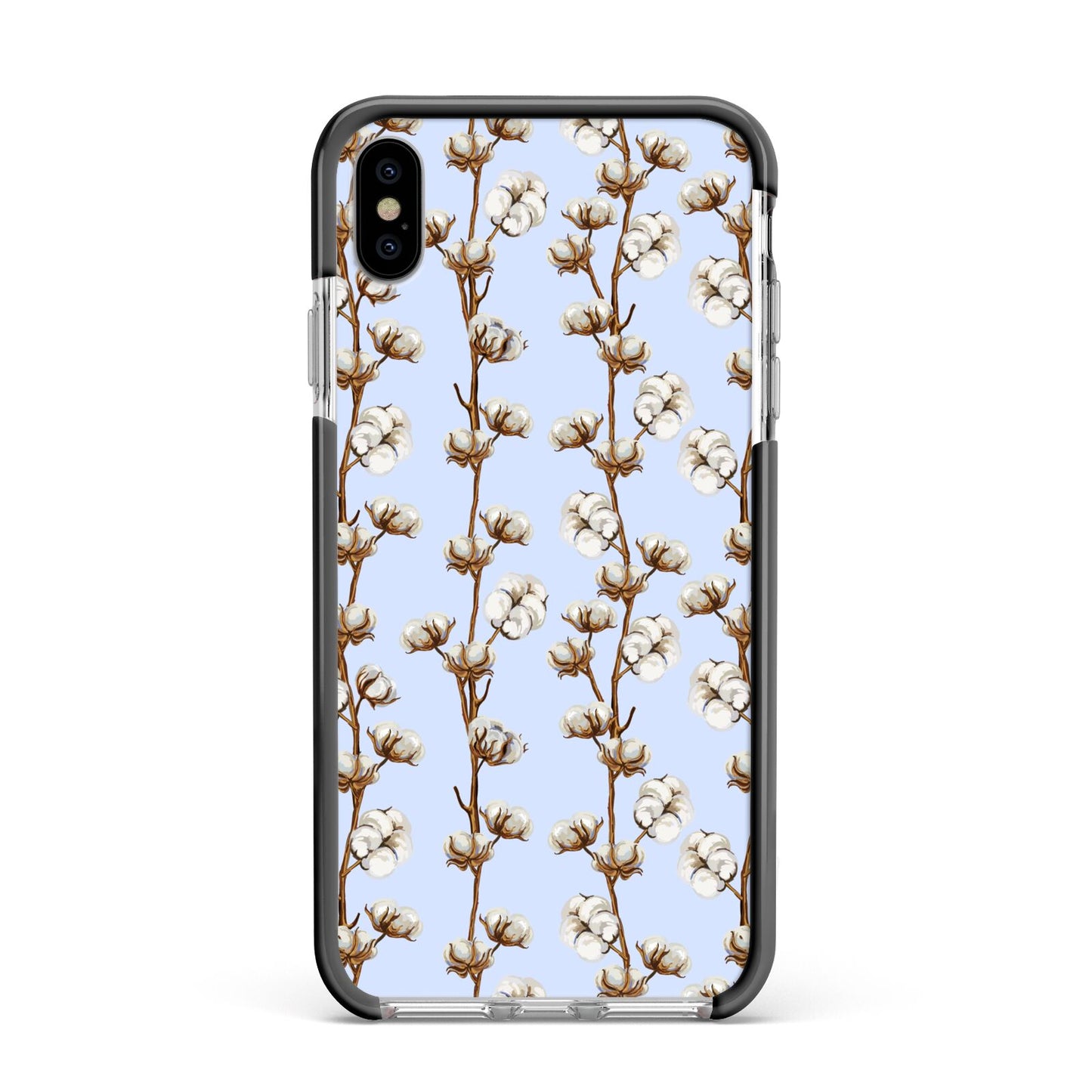 Cotton Branch Apple iPhone Xs Max Impact Case Black Edge on Silver Phone
