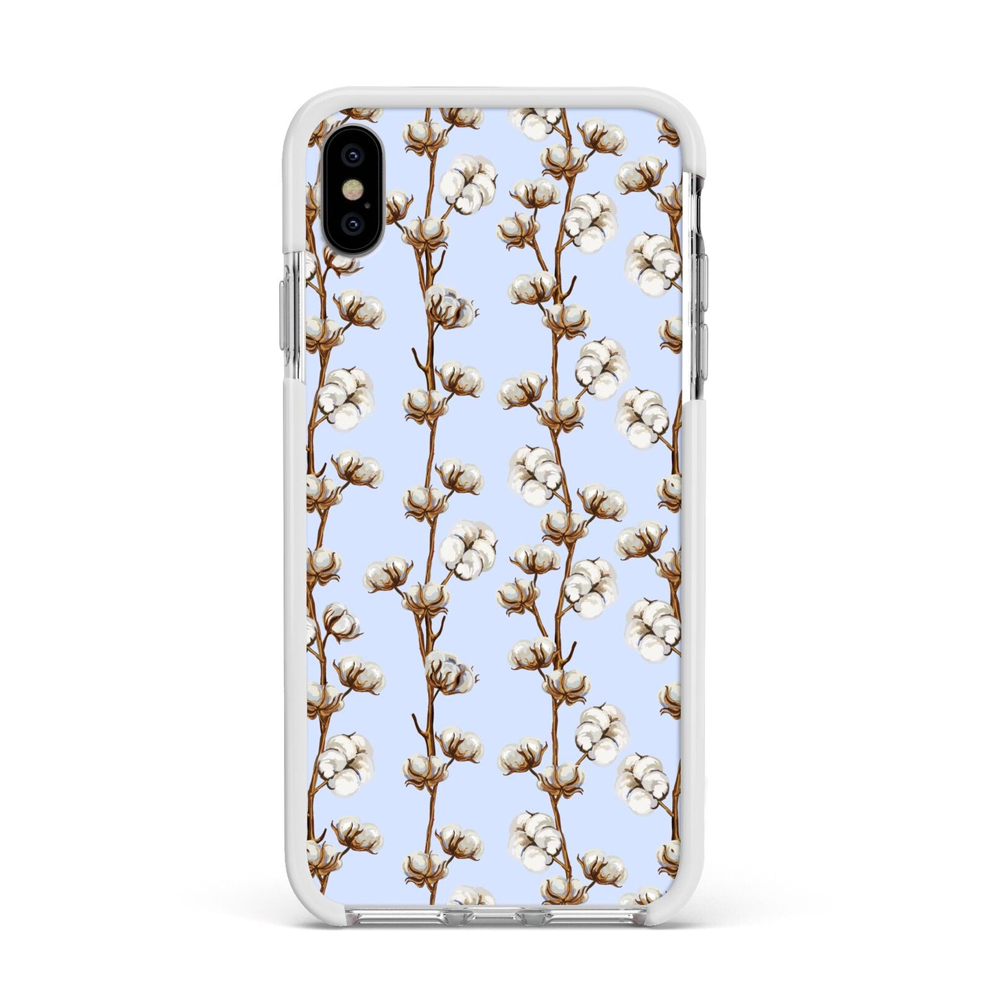 Cotton Branch Apple iPhone Xs Max Impact Case White Edge on Silver Phone
