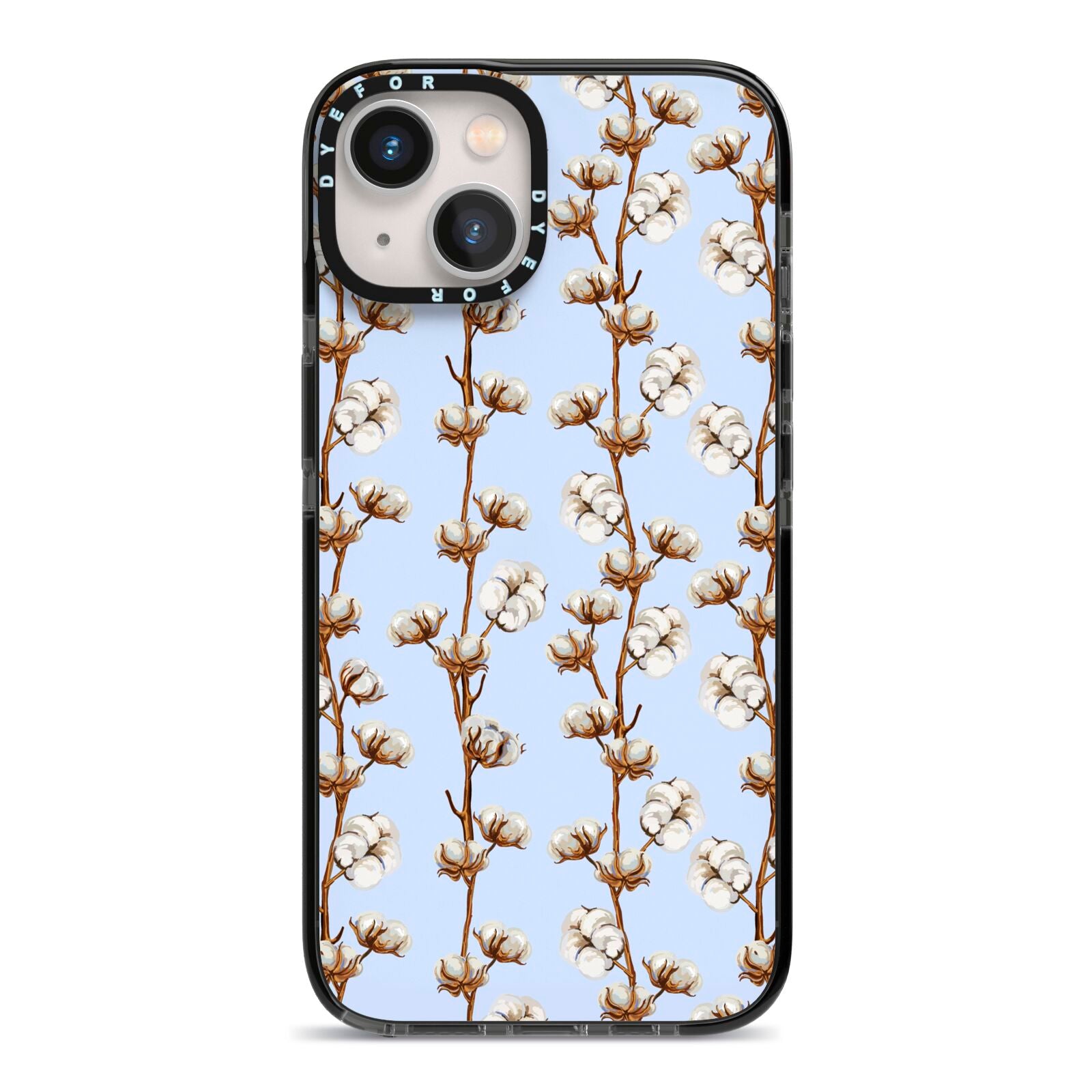 Cotton Branch iPhone 13 Black Impact Case on Silver phone