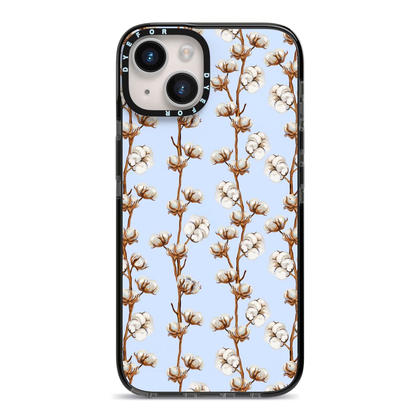 Cotton Branch iPhone 14 Black Impact Case on Silver phone