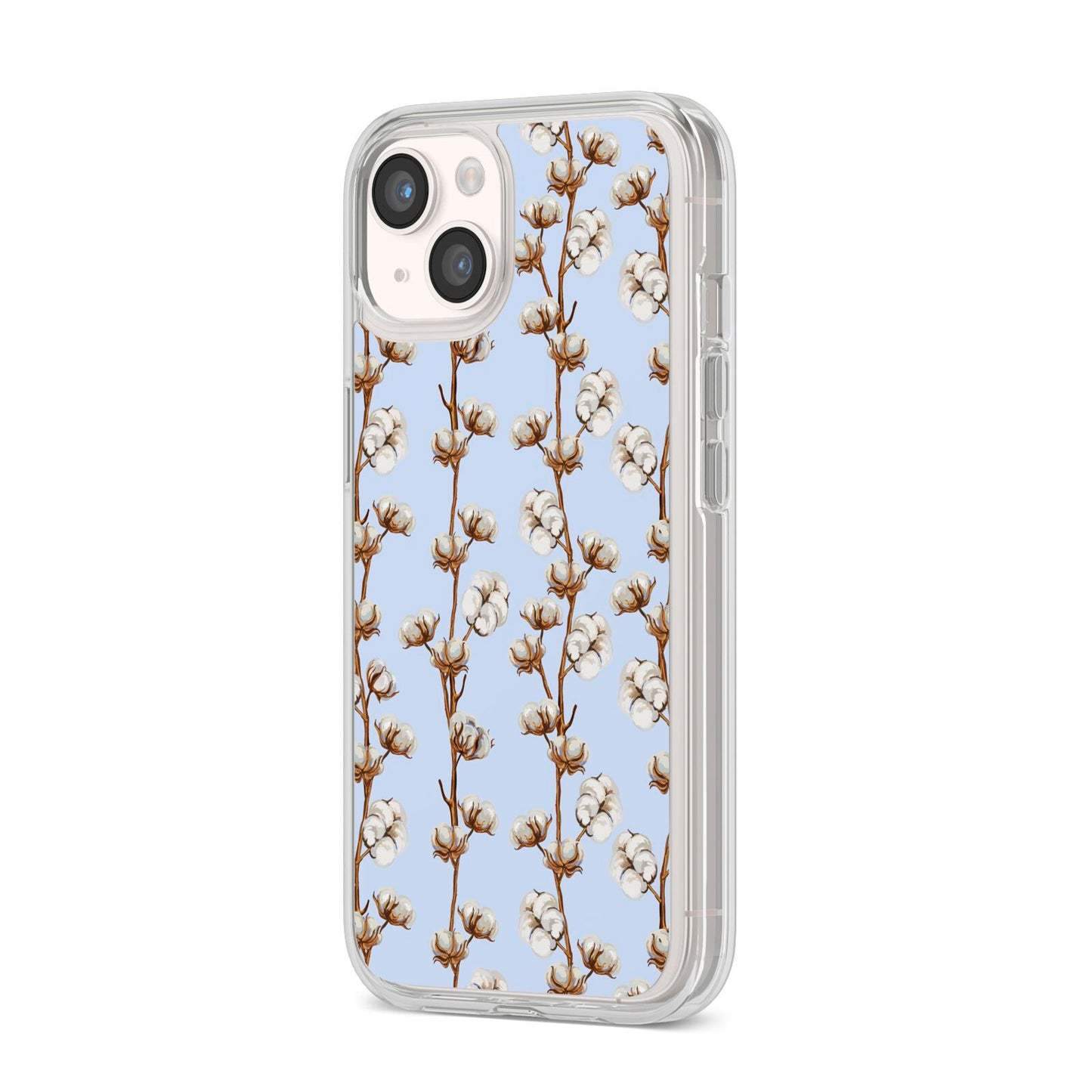 Cotton Branch iPhone 14 Clear Tough Case Starlight Angled Image