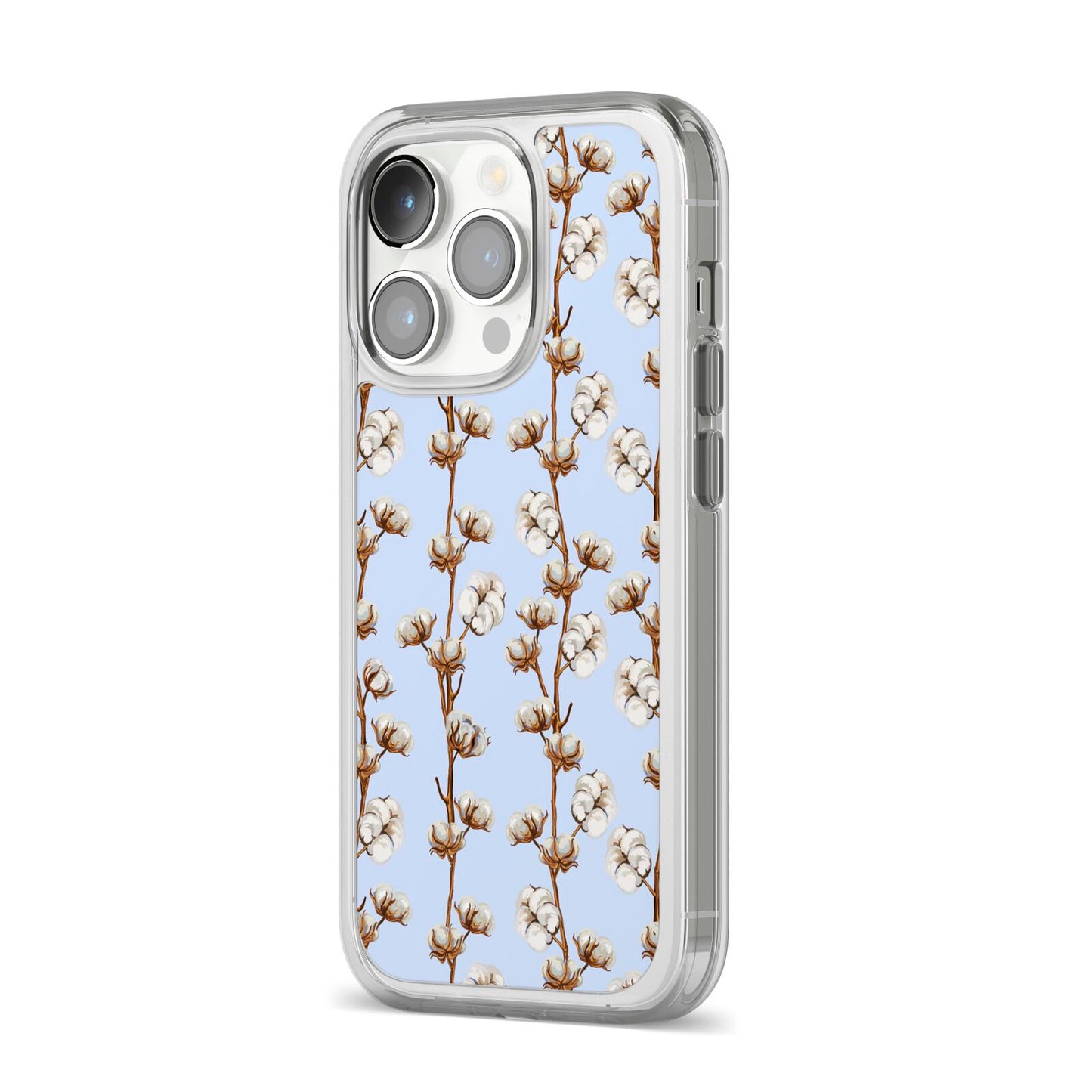 Cotton Branch iPhone 14 Pro Clear Tough Case Silver Angled Image