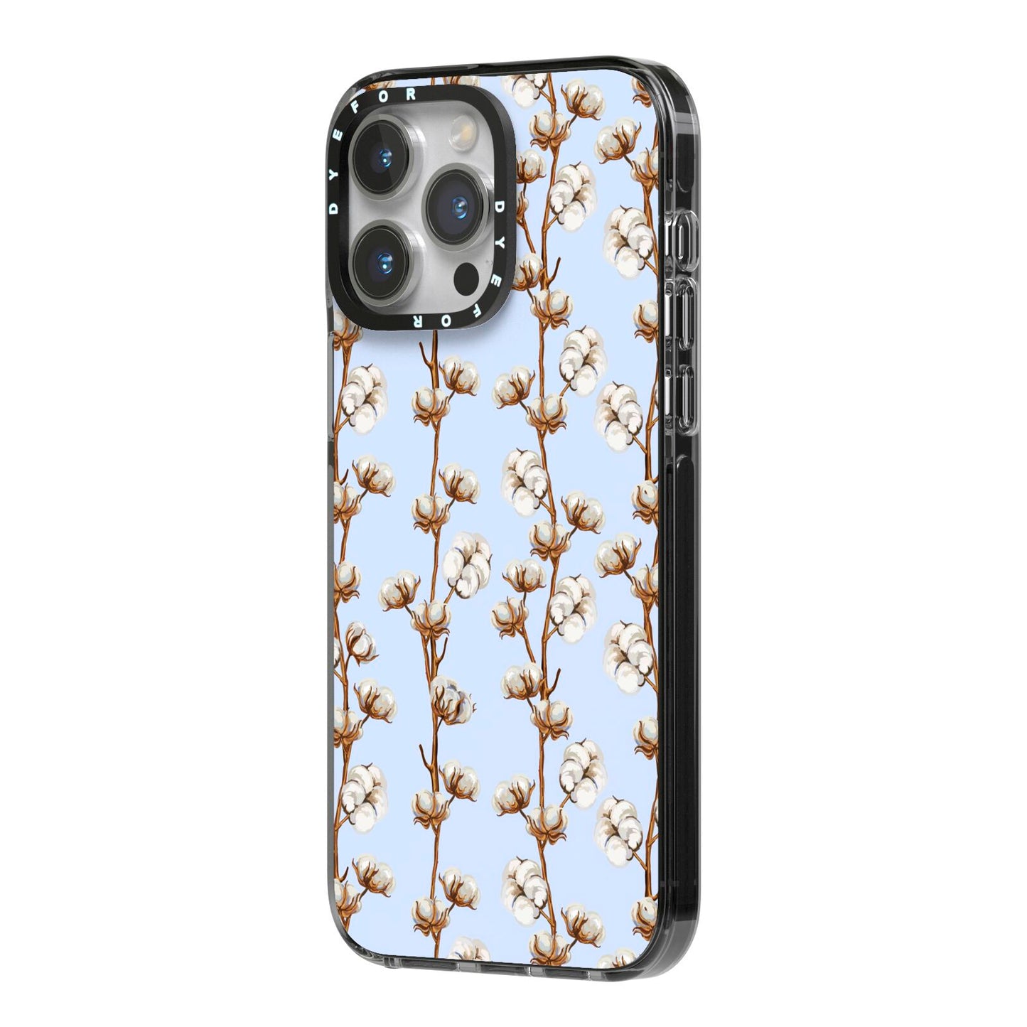 Cotton Branch iPhone 14 Pro Max Black Impact Case Side Angle on Silver phone