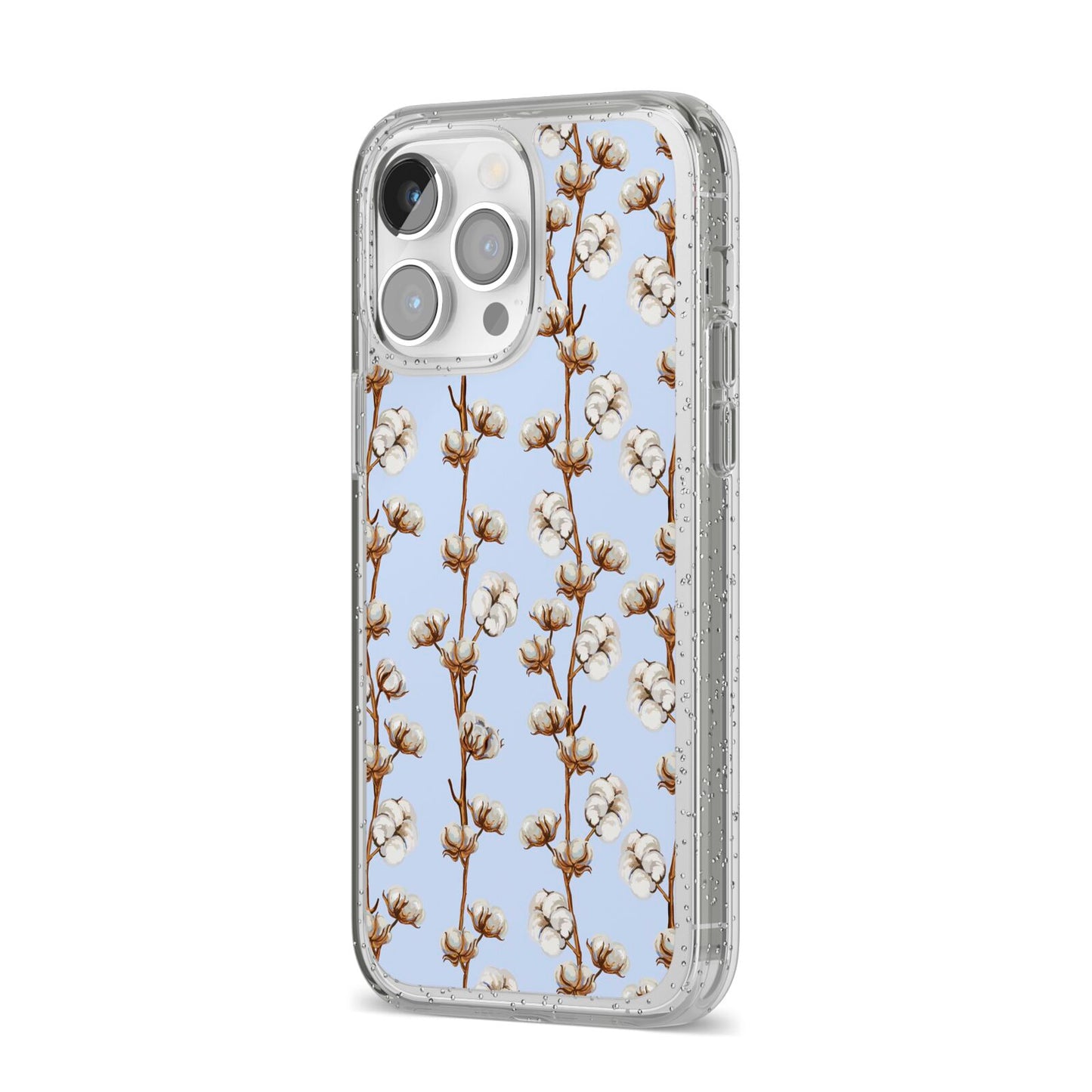 Cotton Branch iPhone 14 Pro Max Glitter Tough Case Silver Angled Image
