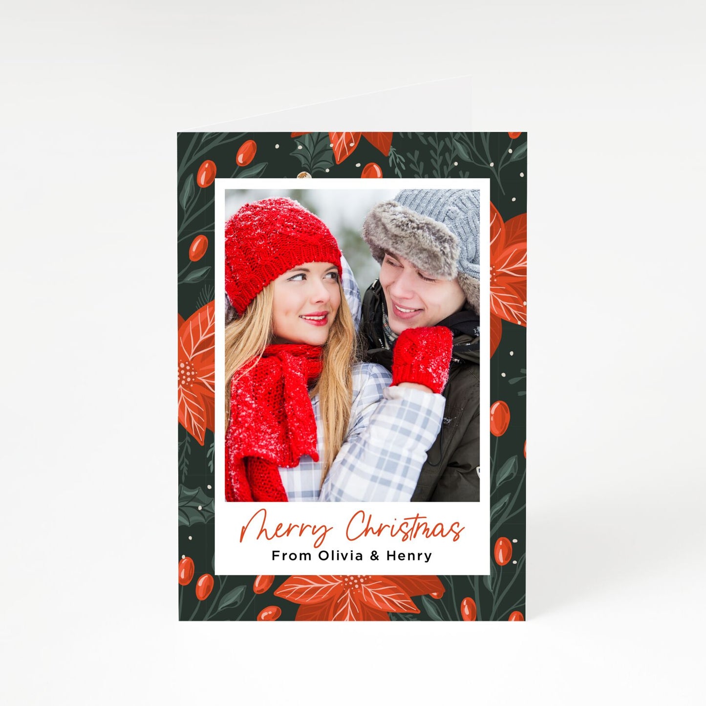 Couple s Photo Upload Winter Foliage Christmas A5 Greetings Card
