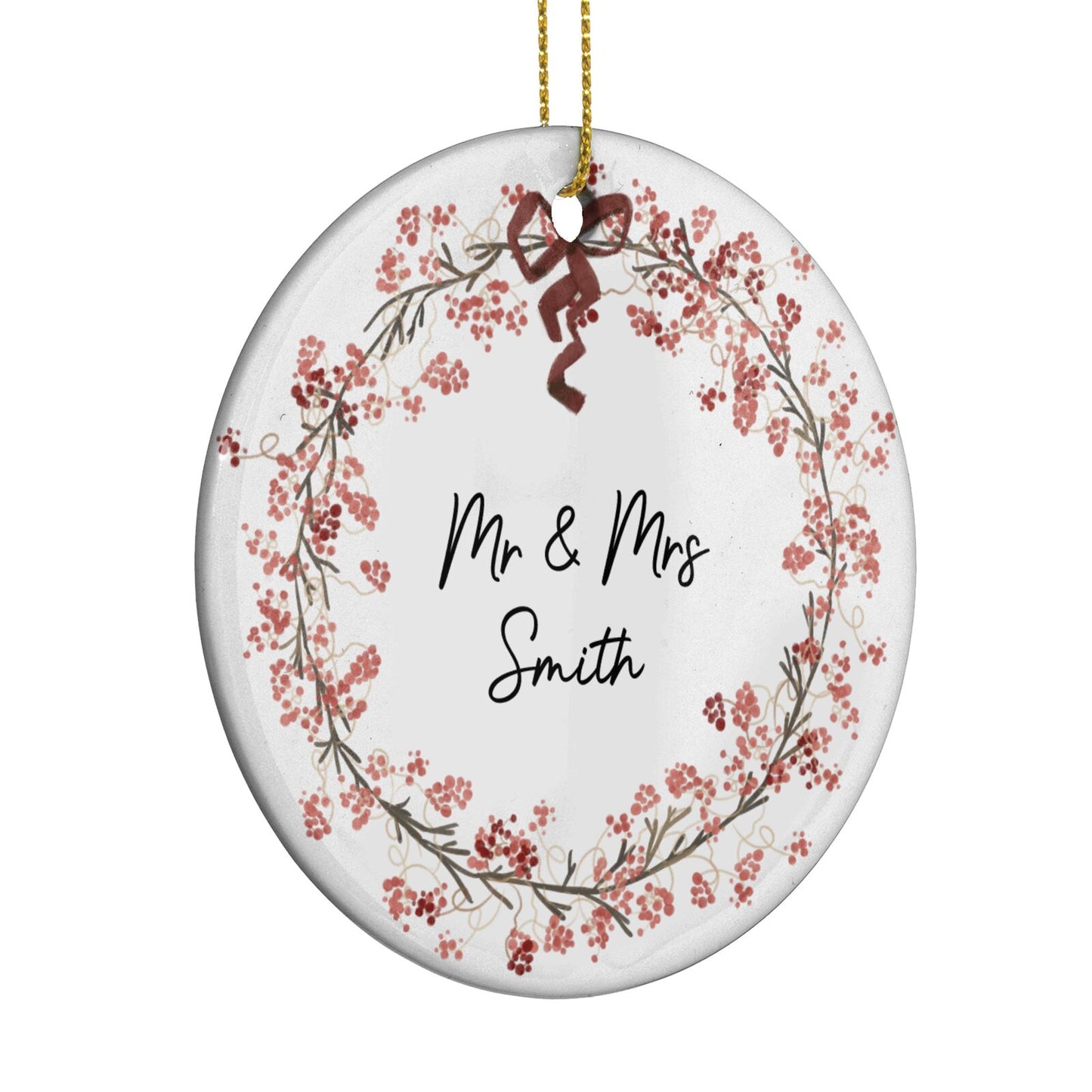 Couples Christmas Wreath Personalised Circle Decoration Side Angle