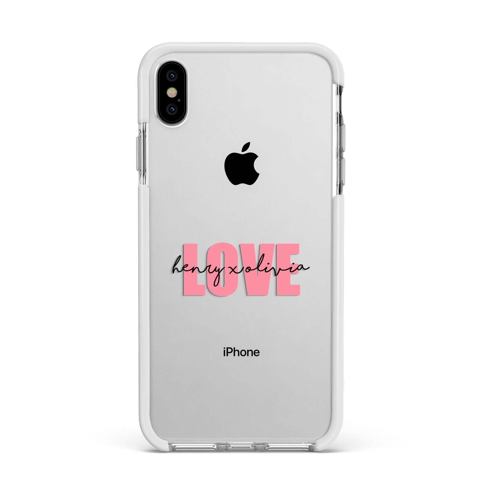 Couples Personalised Love Apple iPhone Xs Max Impact Case White Edge on Silver Phone