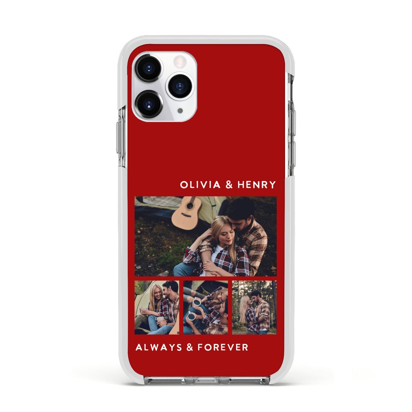 Couples Photo Collage Personalised Apple iPhone 11 Pro in Silver with White Impact Case