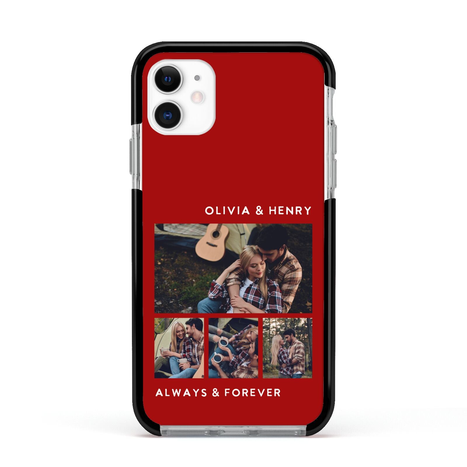 Couples Photo Collage Personalised Apple iPhone 11 in White with Black Impact Case
