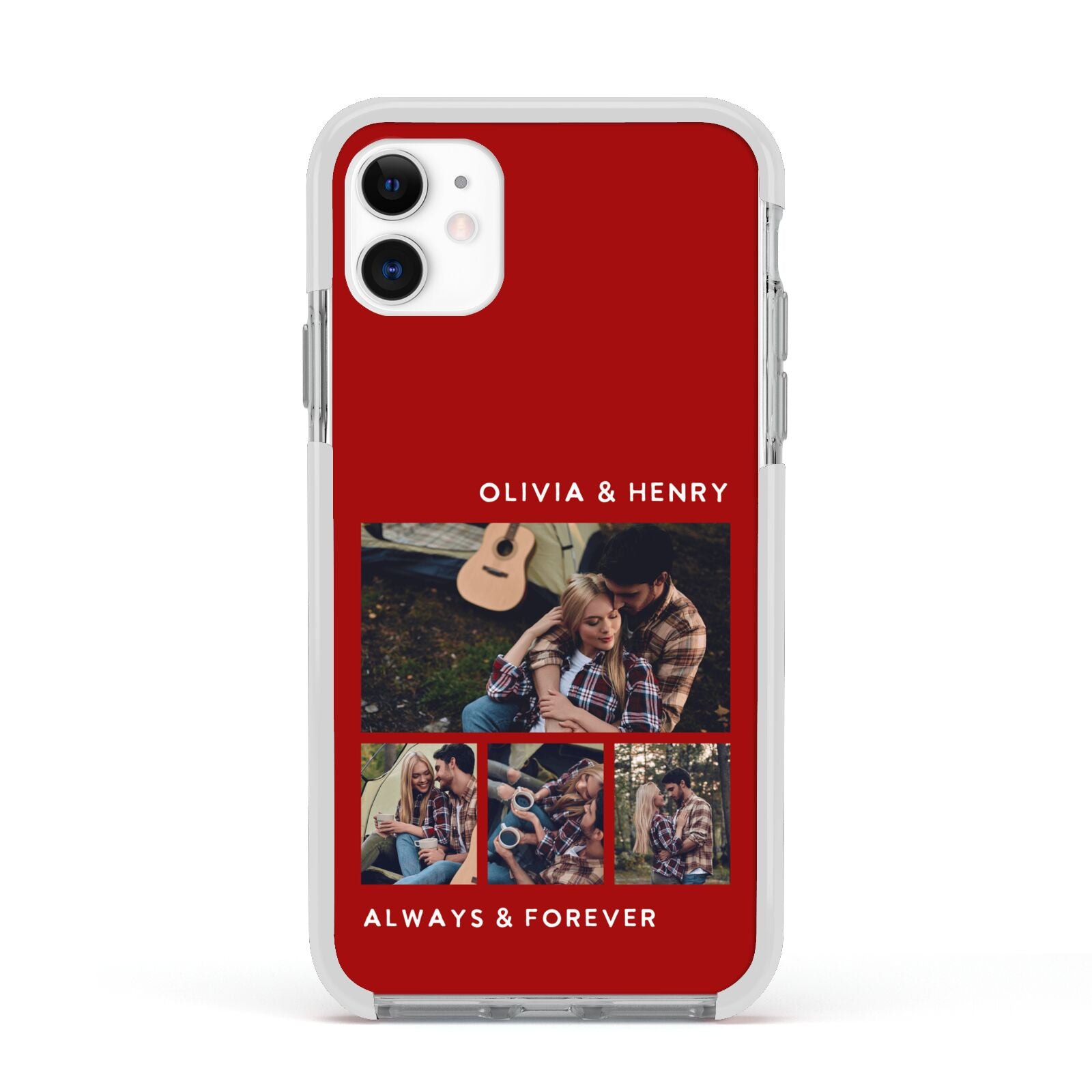 Couples Photo Collage Personalised Apple iPhone 11 in White with White Impact Case