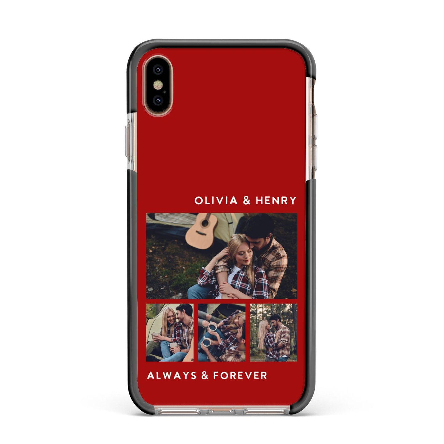 Couples Photo Collage Personalised Apple iPhone Xs Max Impact Case Black Edge on Gold Phone