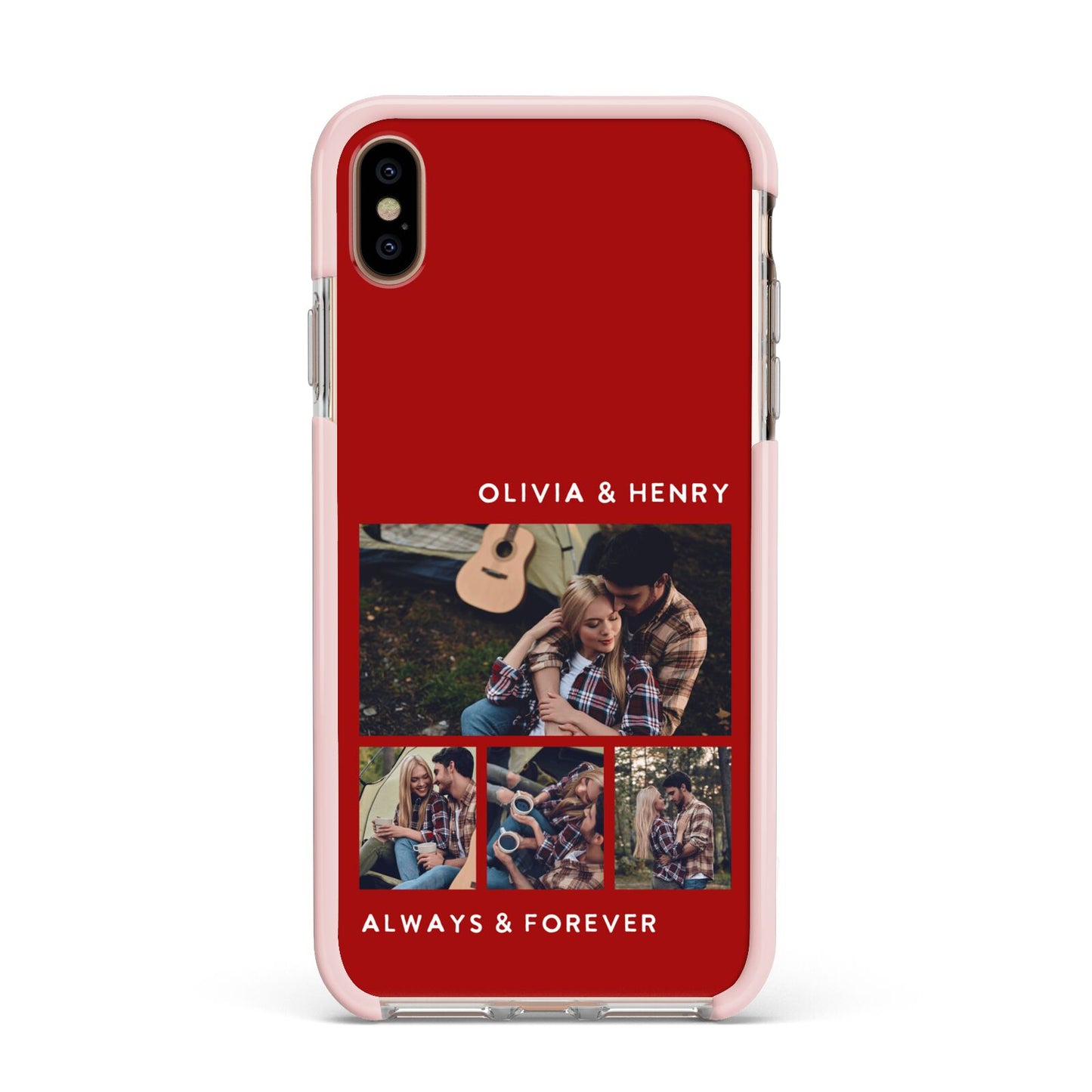 Couples Photo Collage Personalised Apple iPhone Xs Max Impact Case Pink Edge on Gold Phone