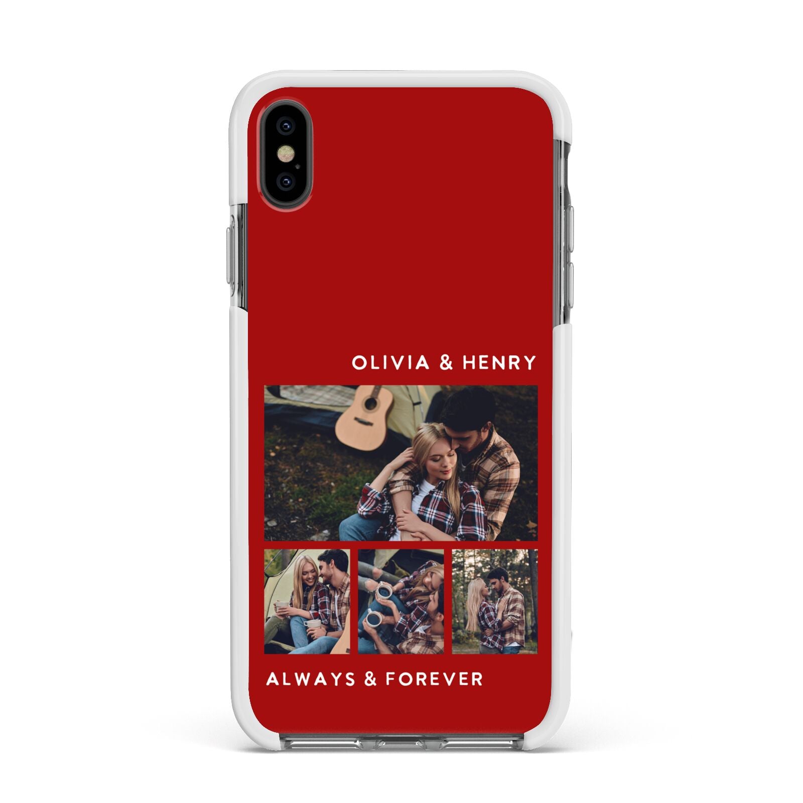 Couples Photo Collage Personalised Apple iPhone Xs Max Impact Case White Edge on Black Phone