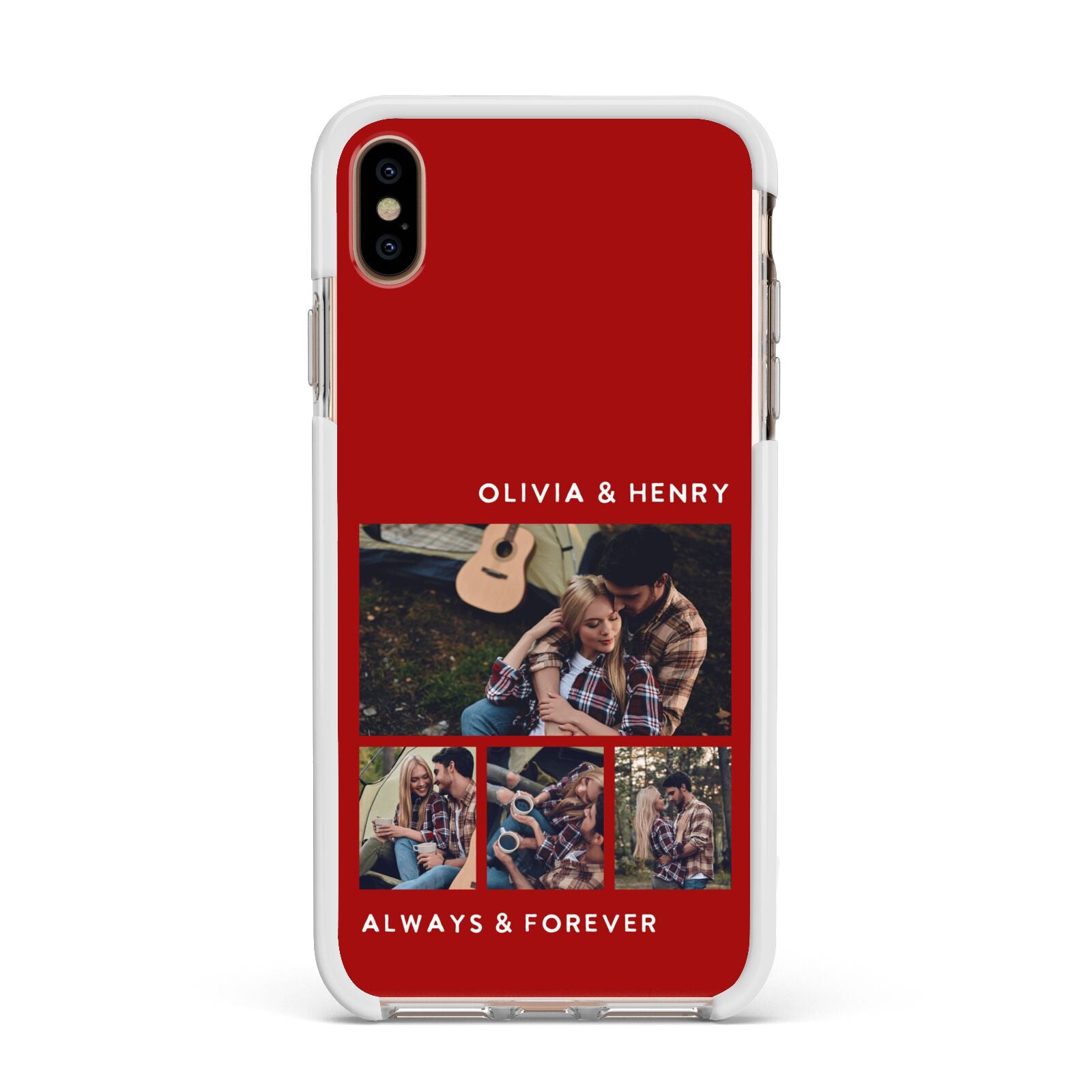 Couples Photo Collage Personalised Apple iPhone Xs Max Impact Case White Edge on Gold Phone