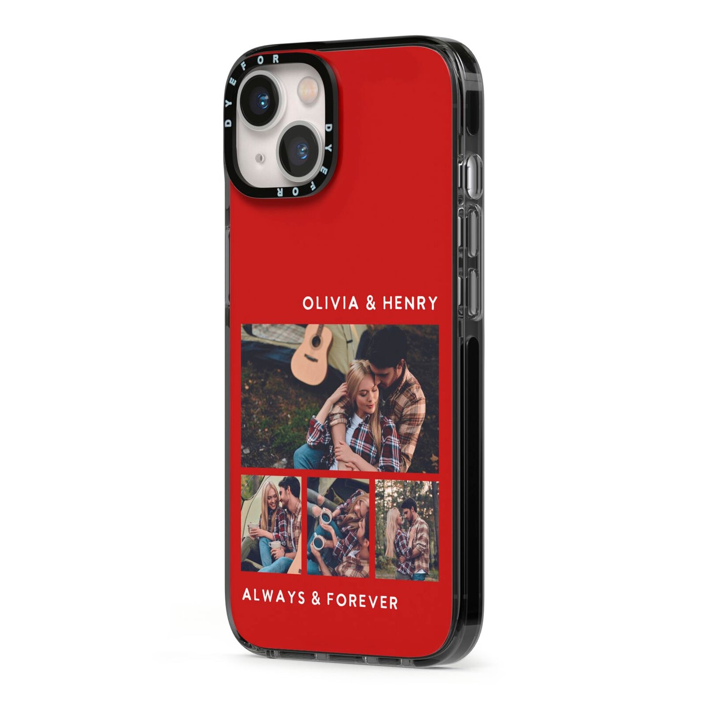 Couples Photo Collage Personalised iPhone 13 Black Impact Case Side Angle on Silver phone
