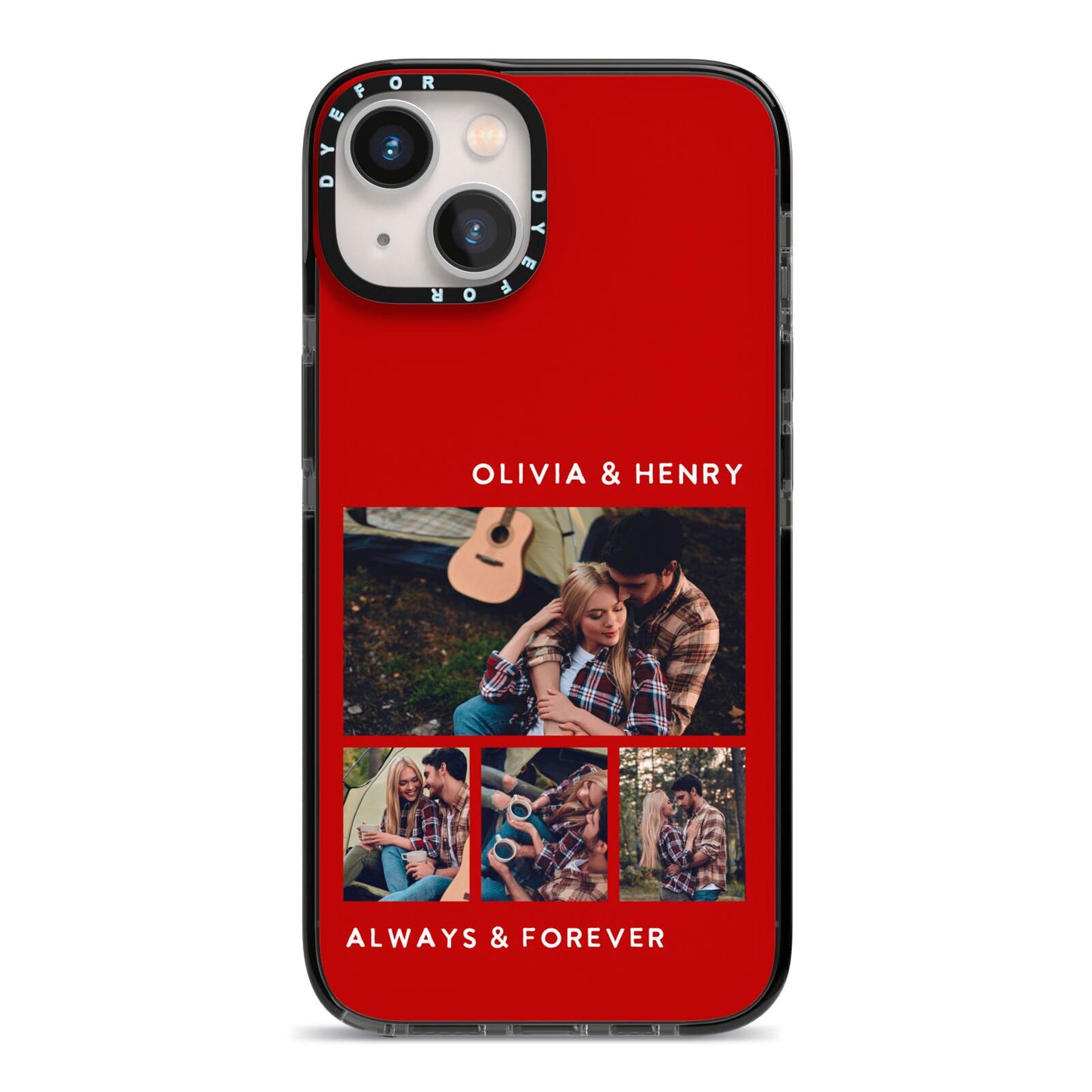 Couples Photo Collage Personalised iPhone 13 Black Impact Case on Silver phone