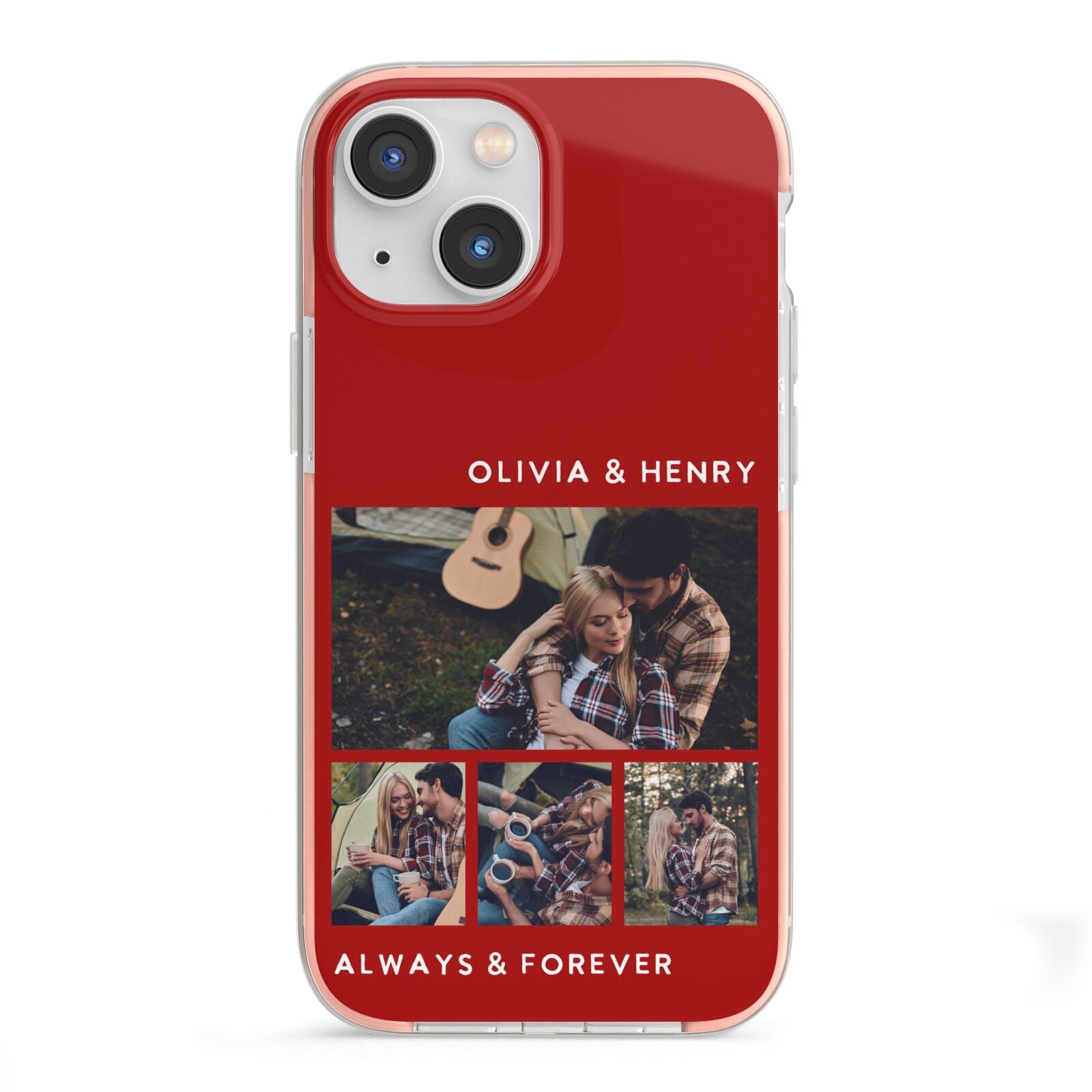 Couples Photo Collage Personalised iPhone 13 Mini TPU Impact Case with Pink Edges