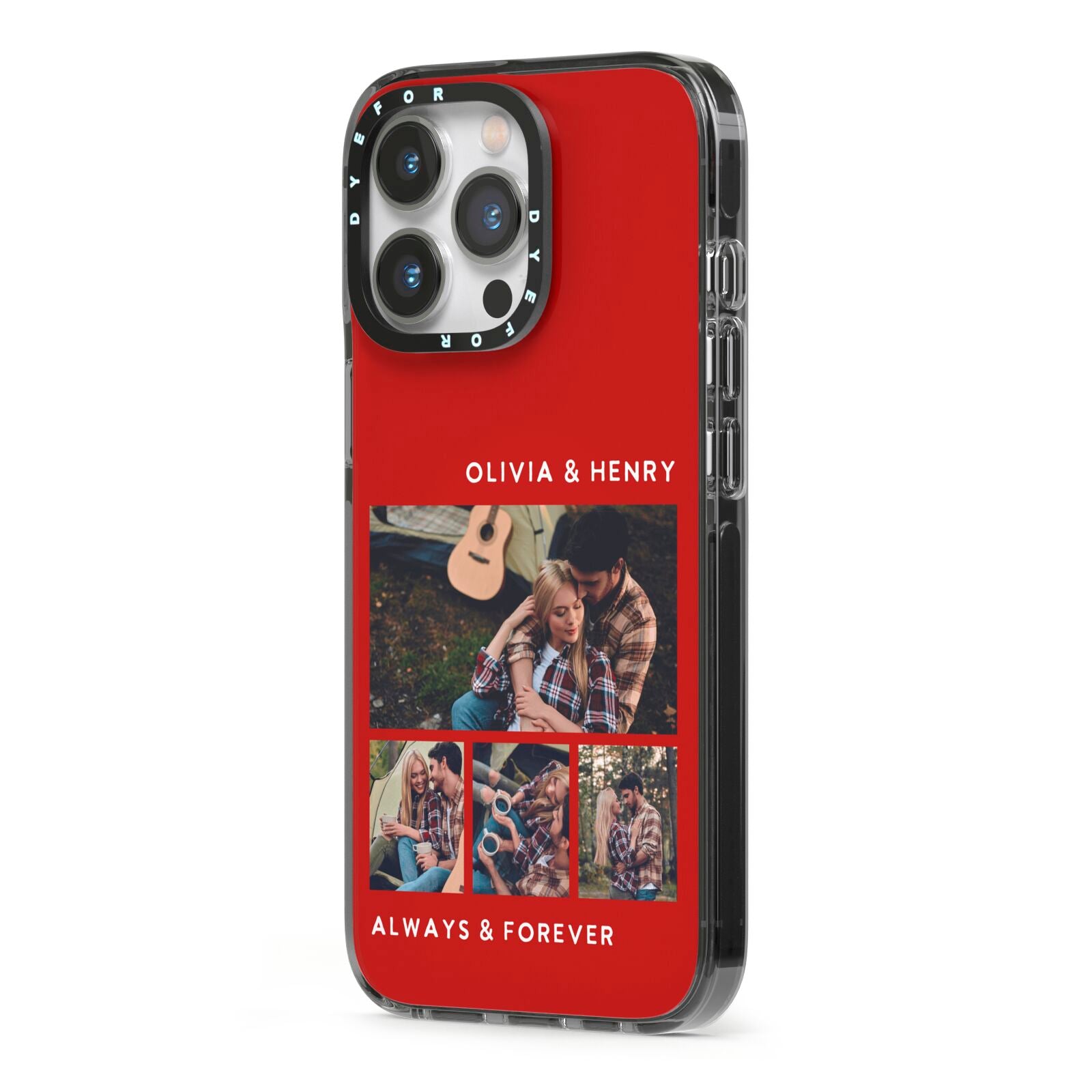 Couples Photo Collage Personalised iPhone 13 Pro Black Impact Case Side Angle on Silver phone
