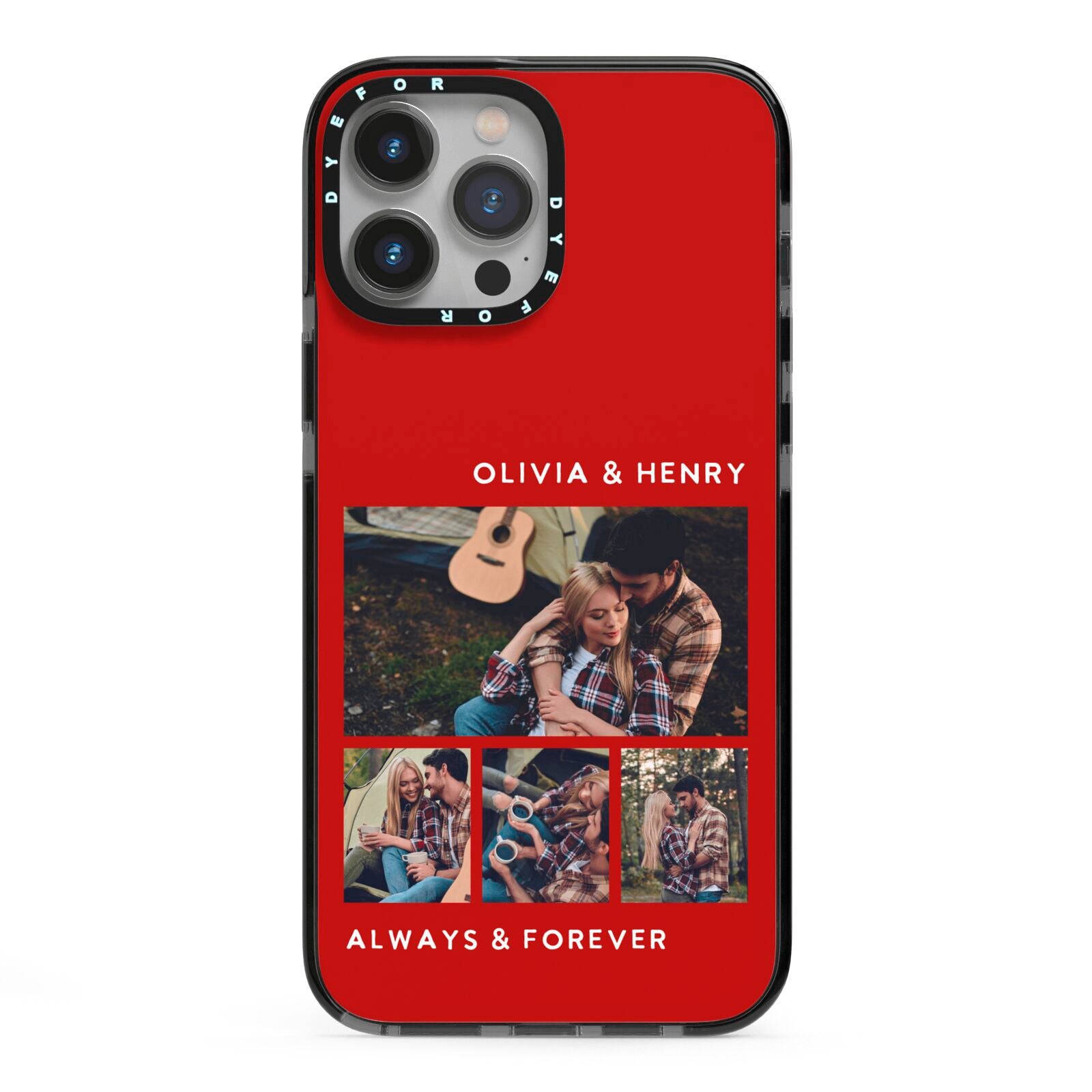 Couples Photo Collage Personalised iPhone 13 Pro Max Black Impact Case on Silver phone
