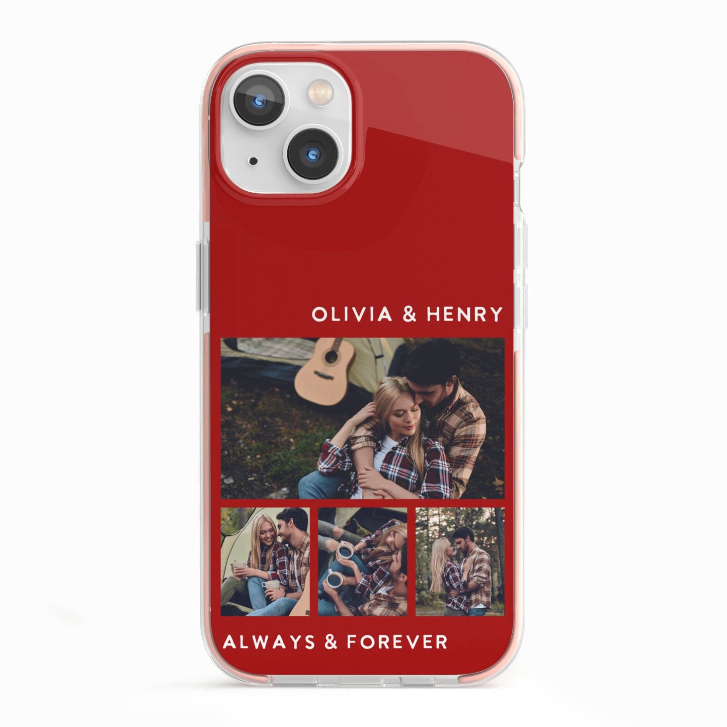 Couples Photo Collage Personalised iPhone 13 TPU Impact Case with Pink Edges